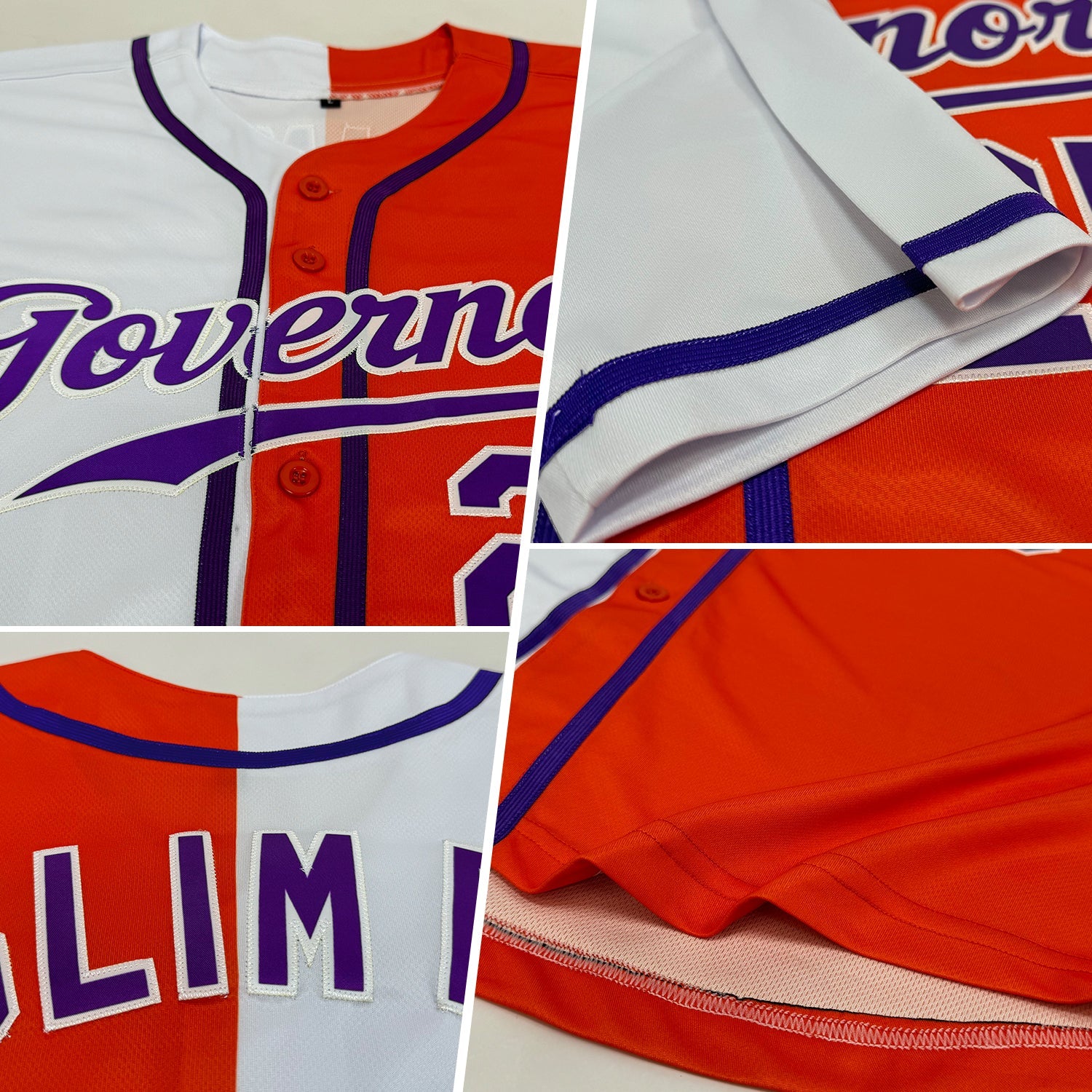 Custom Orange Purple-White Authentic Split Fashion Baseball Jersey view 2