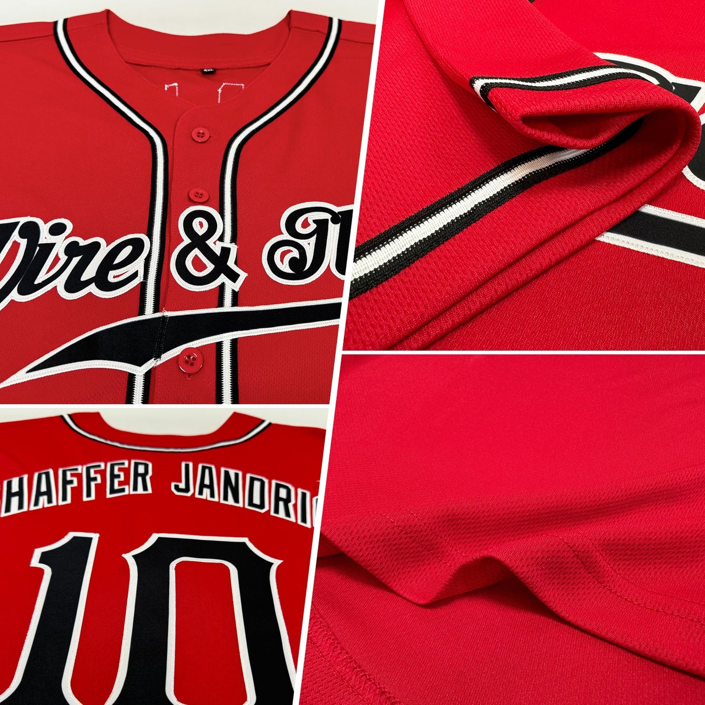 Custom Red Black-White Authentic Baseball Jersey view 2