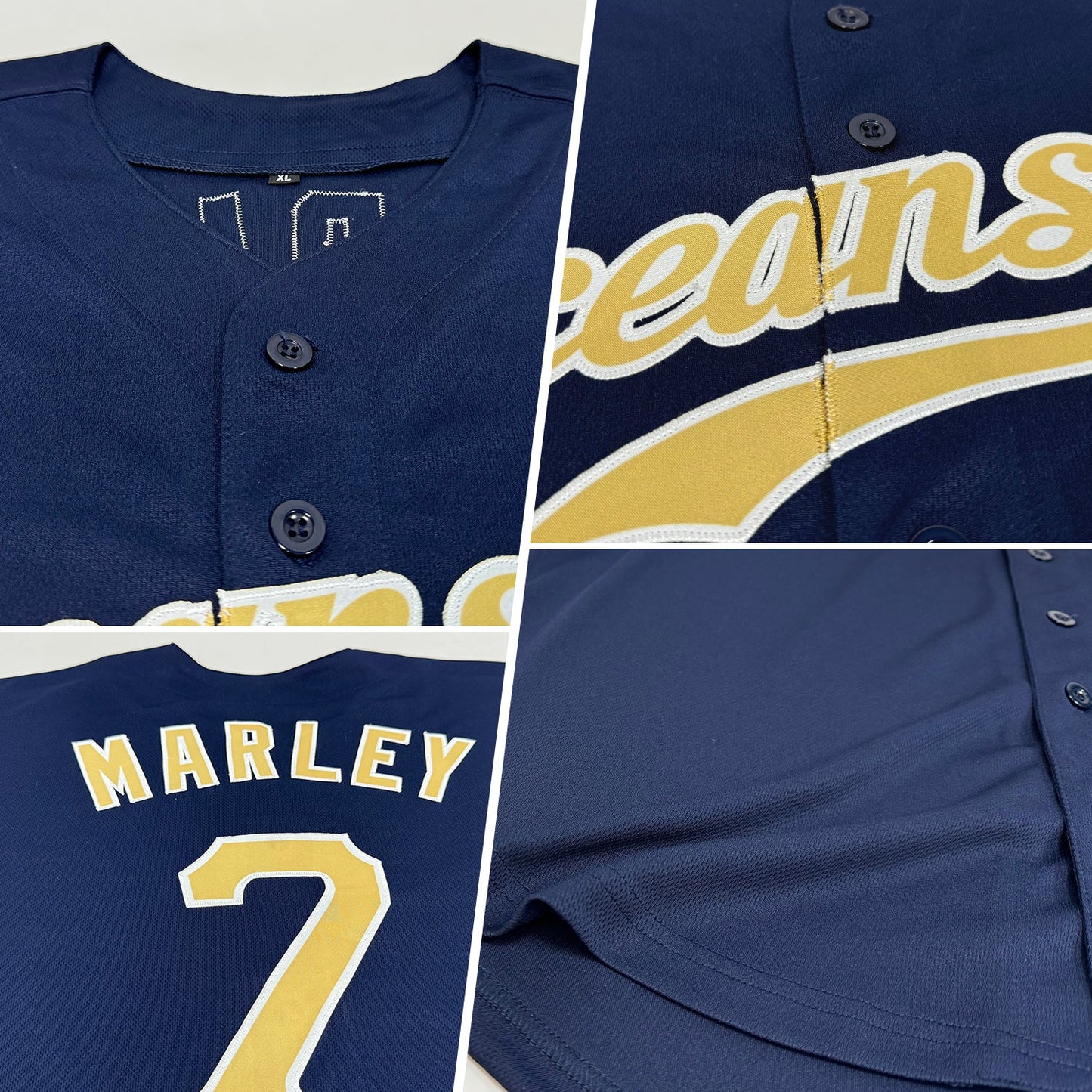 Custom Navy Vegas Gold-White Authentic Baseball Jersey view 2
