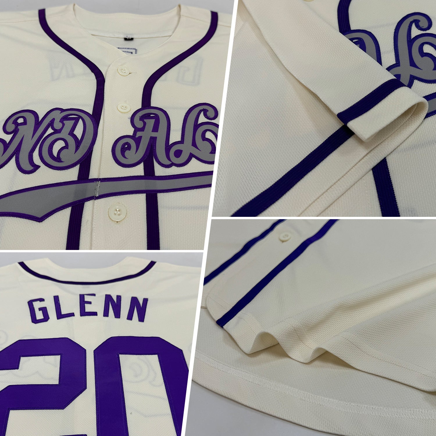 Custom Cream Purple-Gray Authentic Baseball Jersey view 2