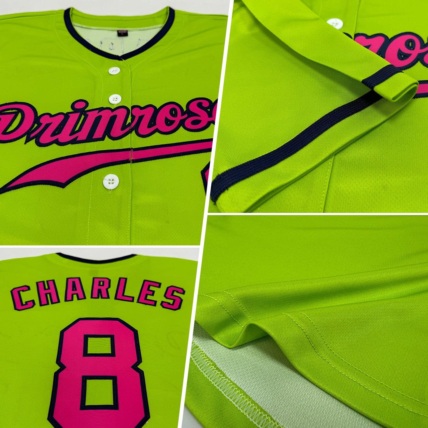 Custom Neon Green Pink-Navy Authentic Baseball Jersey view 2
