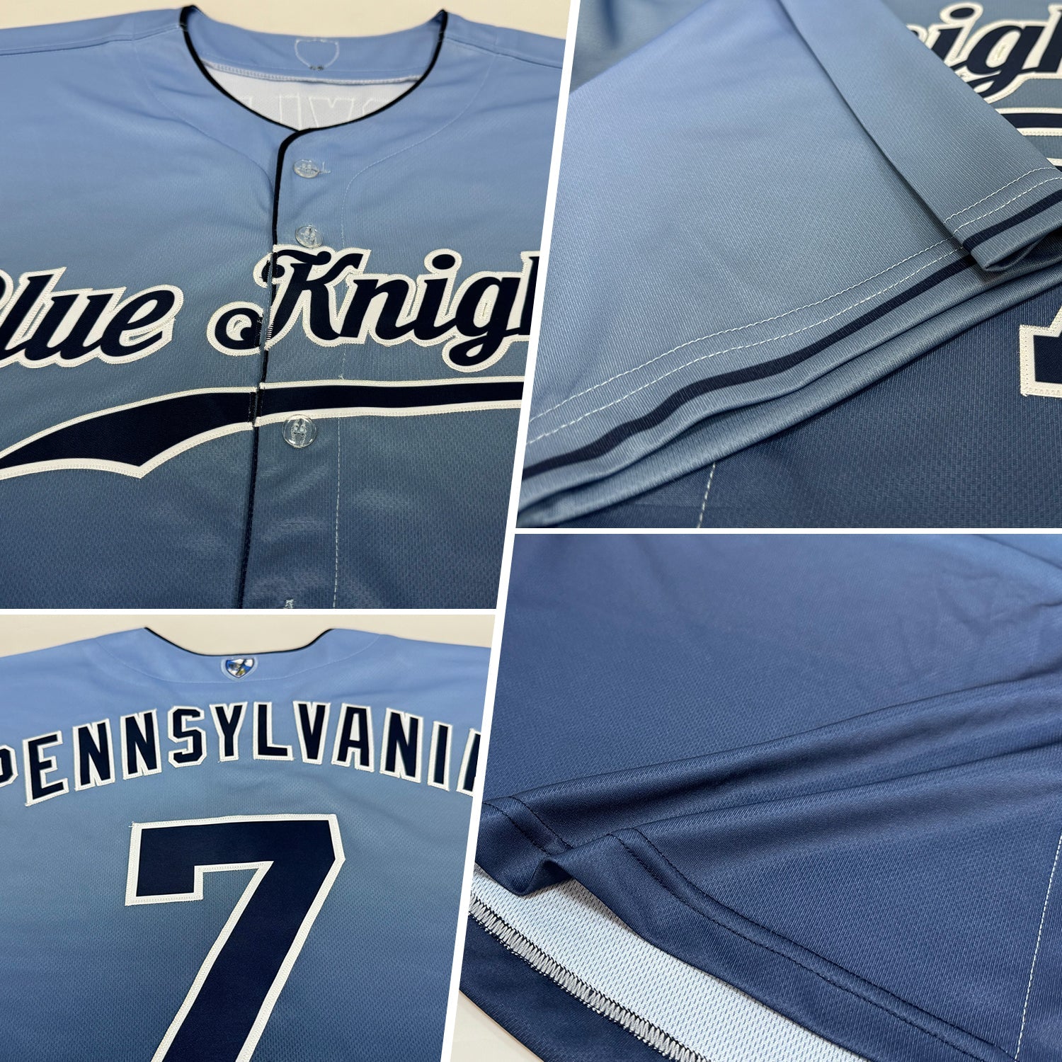 Custom Light Blue Navy-White Authentic Fade Fashion Baseball Jersey view 2
