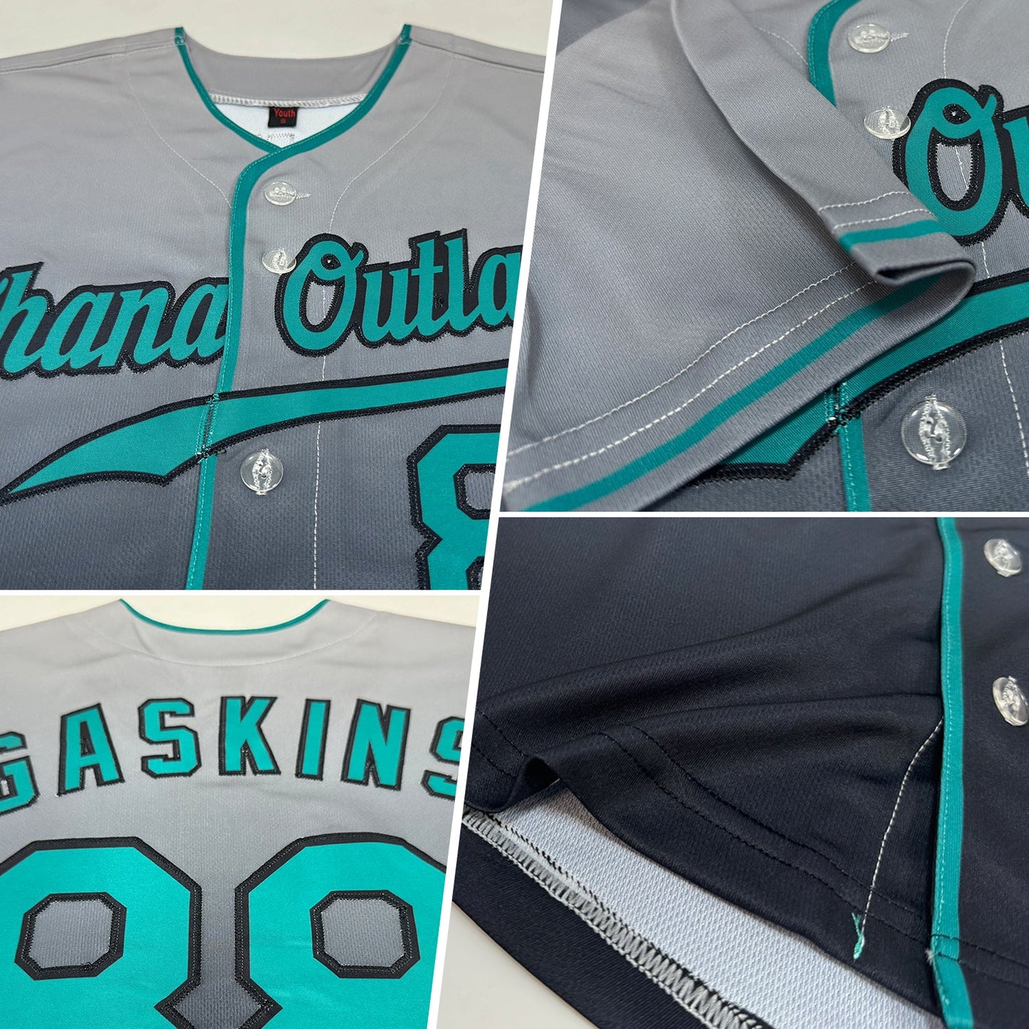 Custom Gray Teal-Black Authentic Fade Fashion Baseball Jersey view 2