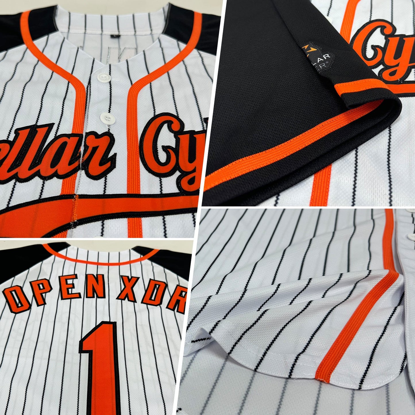 Custom White Black Pinstripe Orange-Black Authentic Raglan Sleeves Baseball Jersey view 2