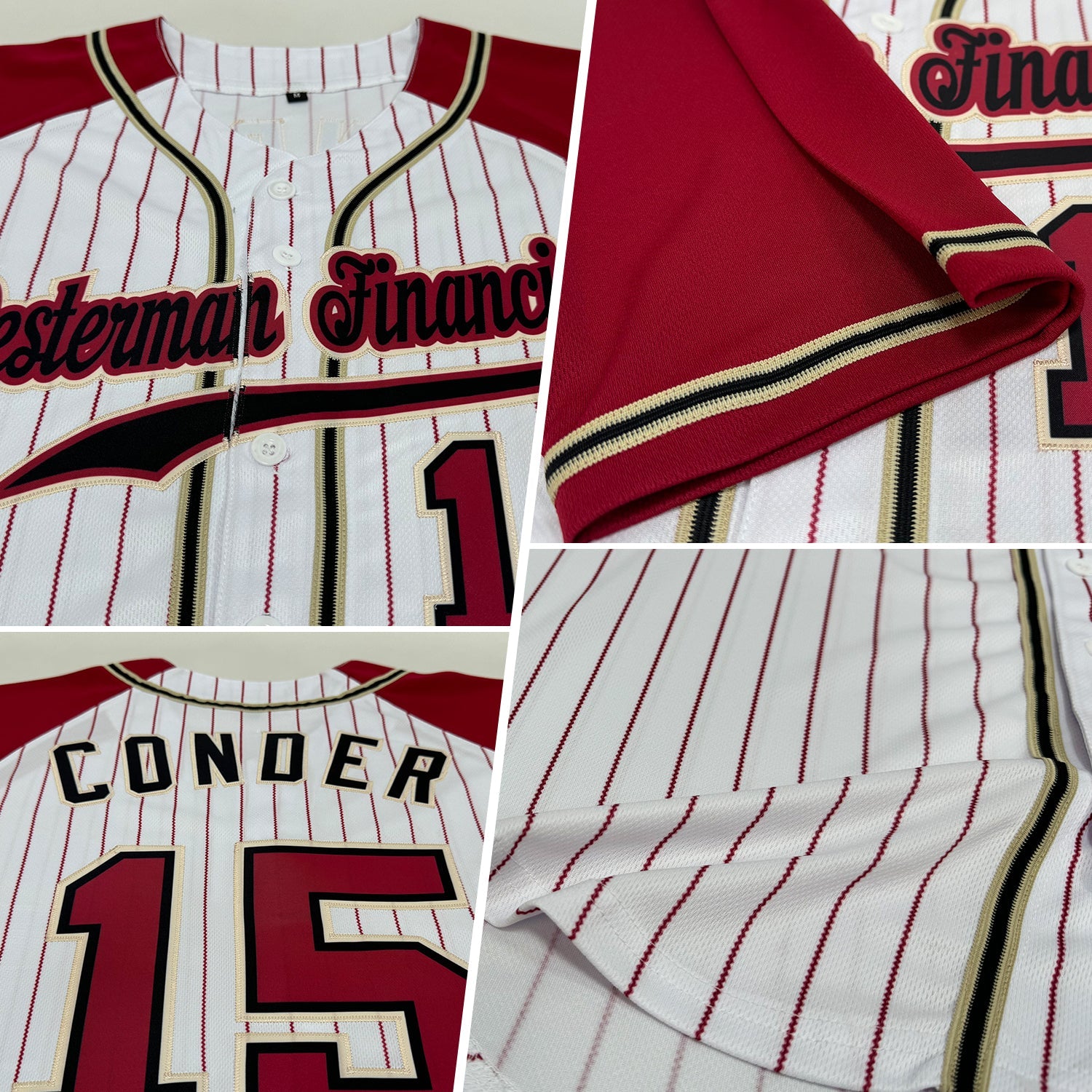Custom White Crimson Pinstripe Crimson-Cream Authentic Raglan Sleeves Baseball Jersey view 2
