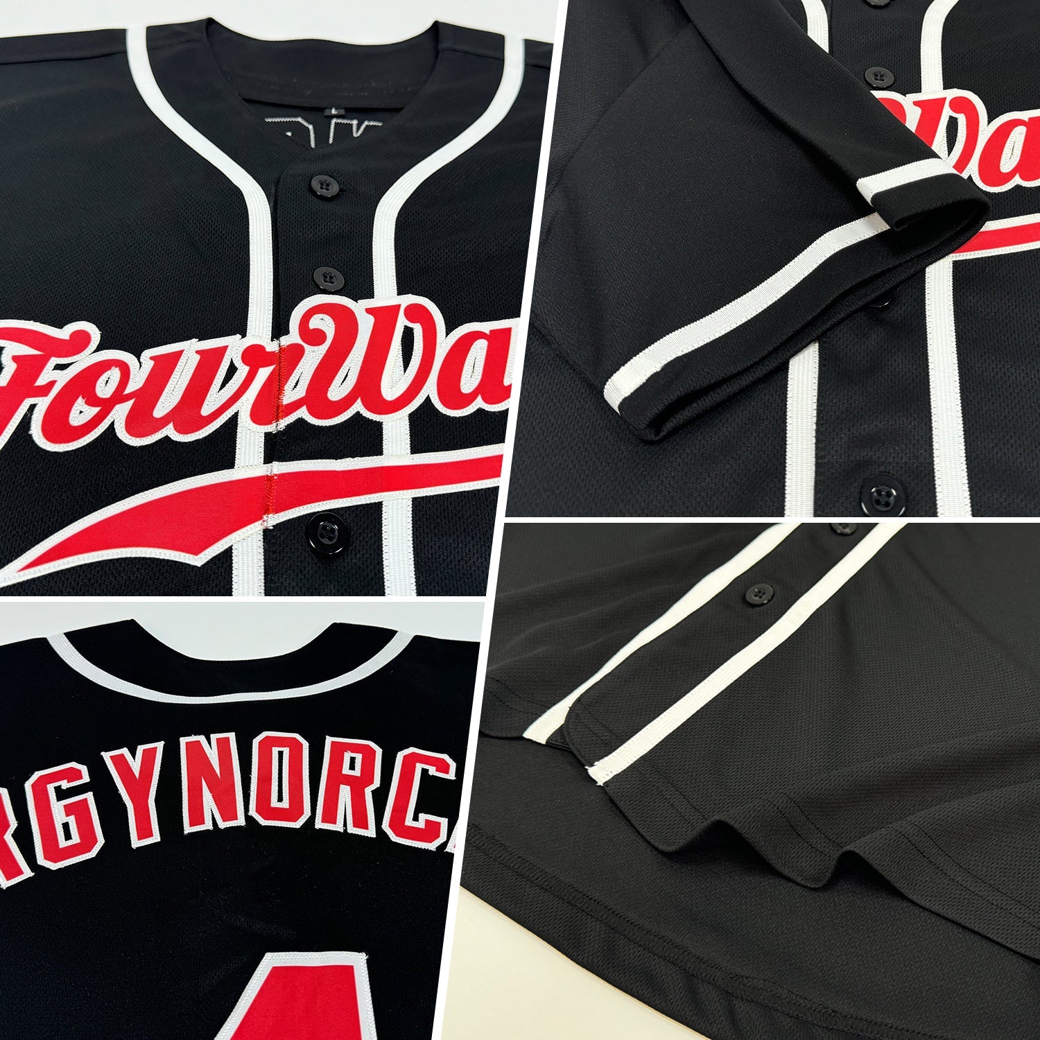 Custom Black Red-White Authentic Baseball Jersey view 2