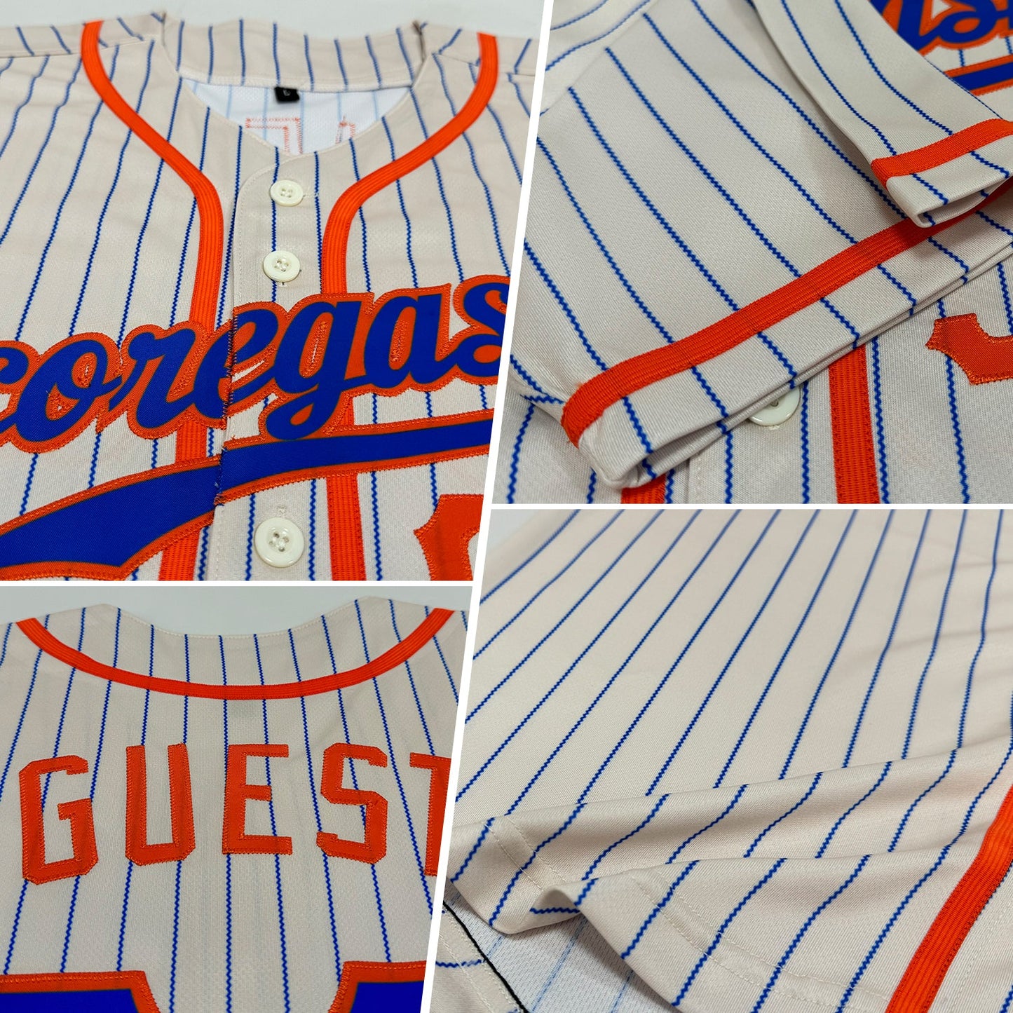 Custom Cream Royal Pinstripe Royal-Orange Authentic Baseball Jersey view 2
