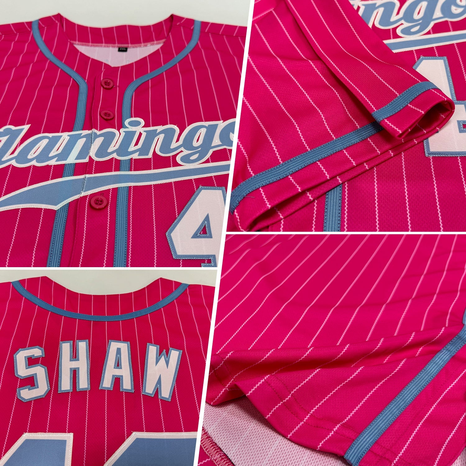 Custom Pink White Pinstripe Light Blue-White Authentic Baseball Jersey view 2