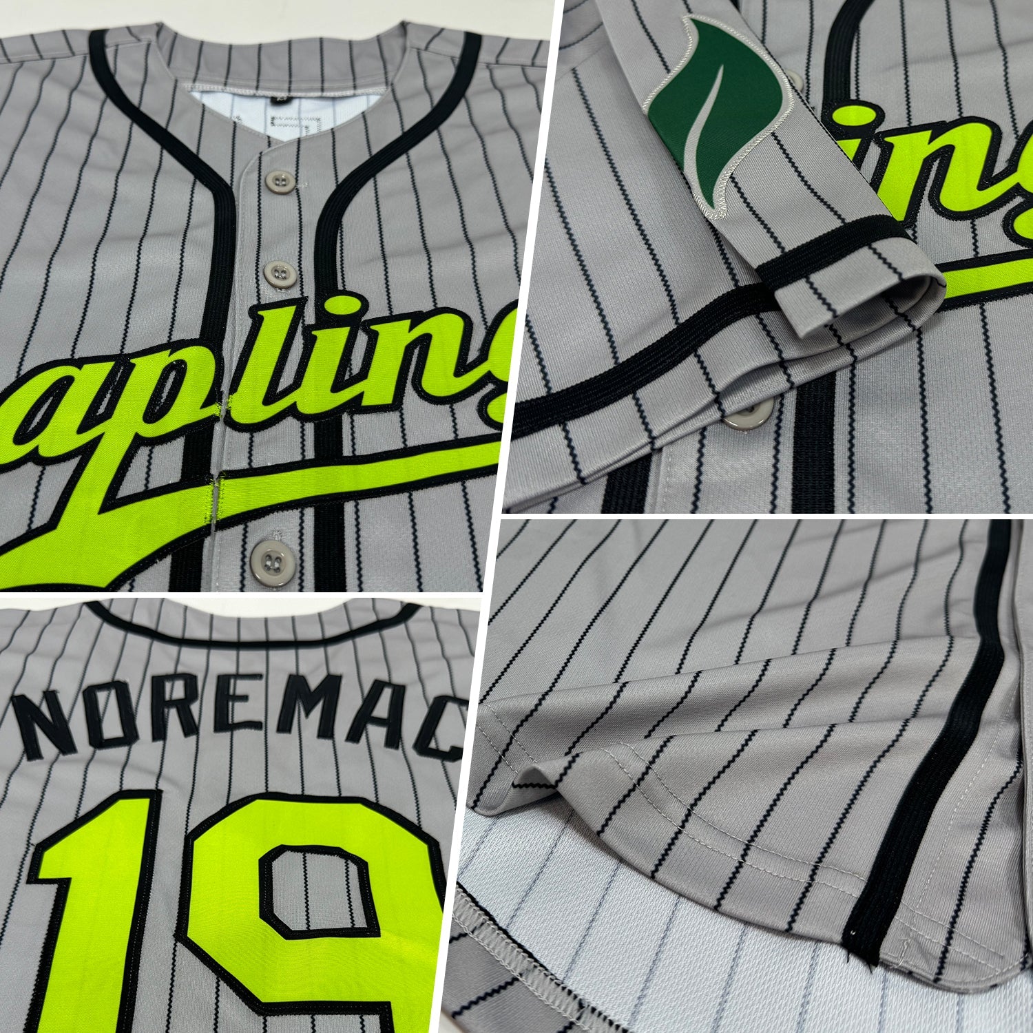 Custom Gray Black Pinstripe Neon Green-Black Authentic Baseball Jersey view 2