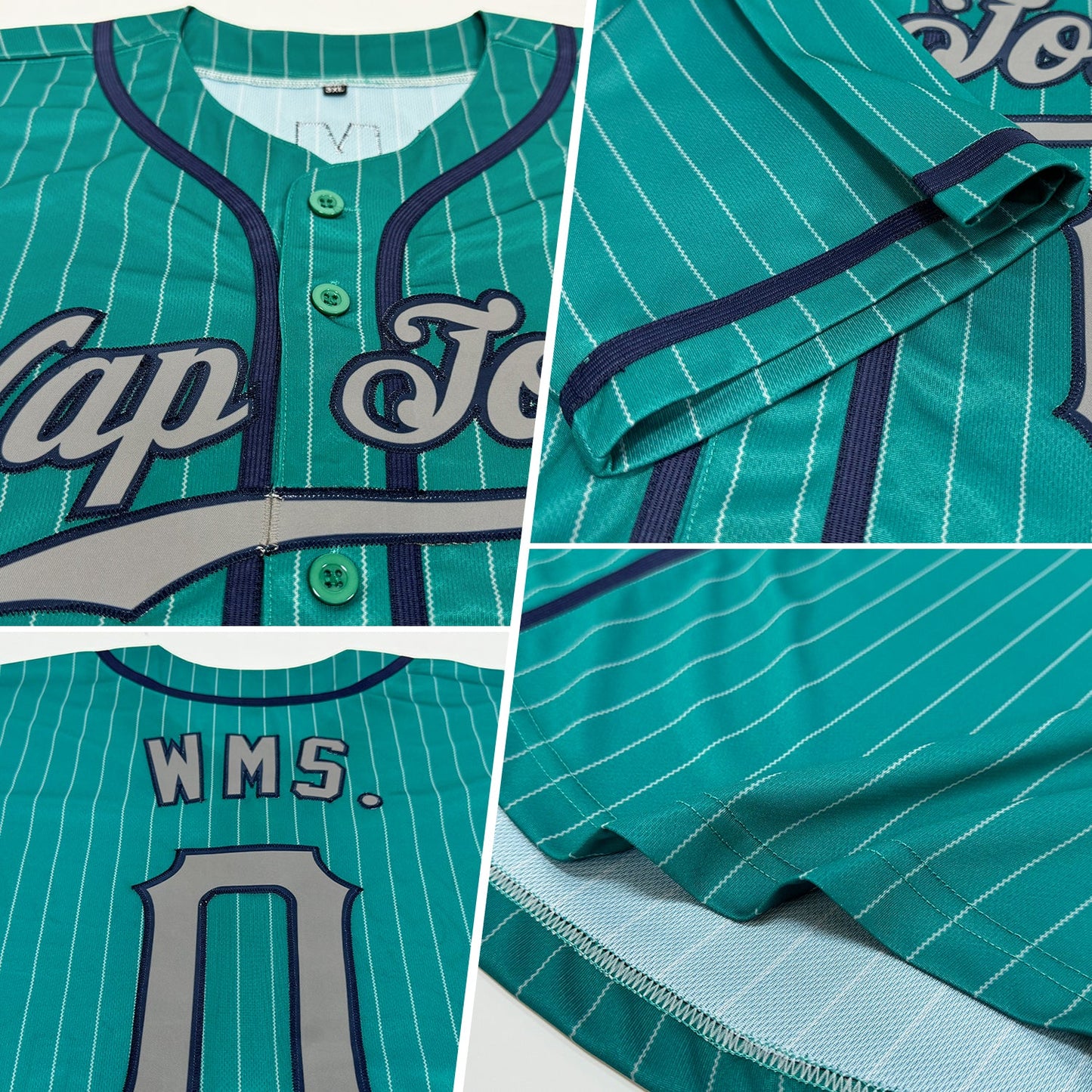 Custom Teal Gray Pinstripe Gray-Navy Authentic Baseball Jersey view 2