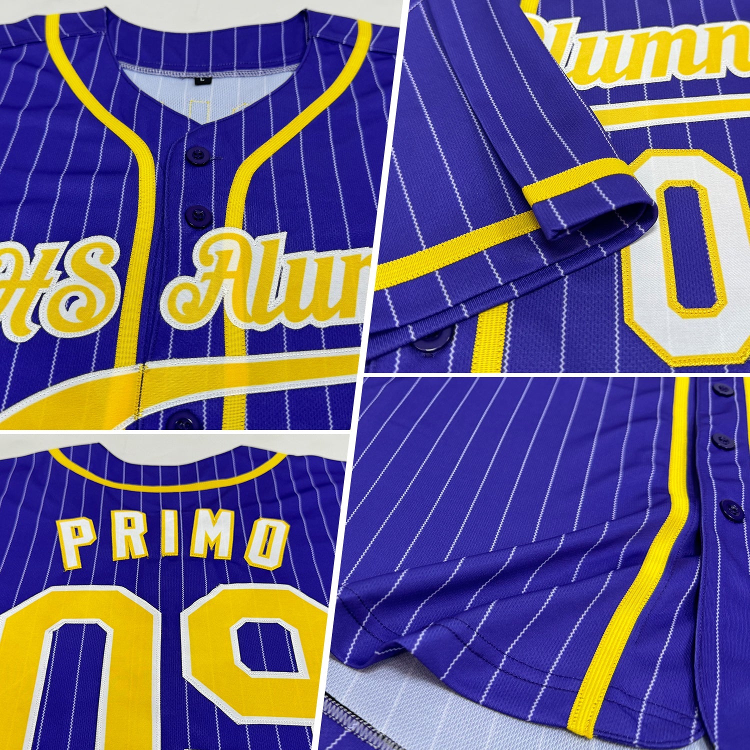 Custom Purple White Pinstripe Gold-White Authentic Baseball Jersey view 2