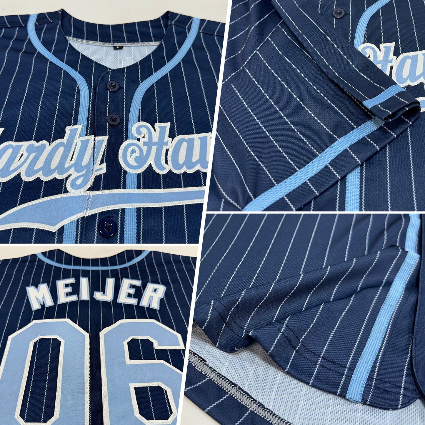Custom Navy White Pinstripe Light Blue-White Authentic Baseball Jersey view 2