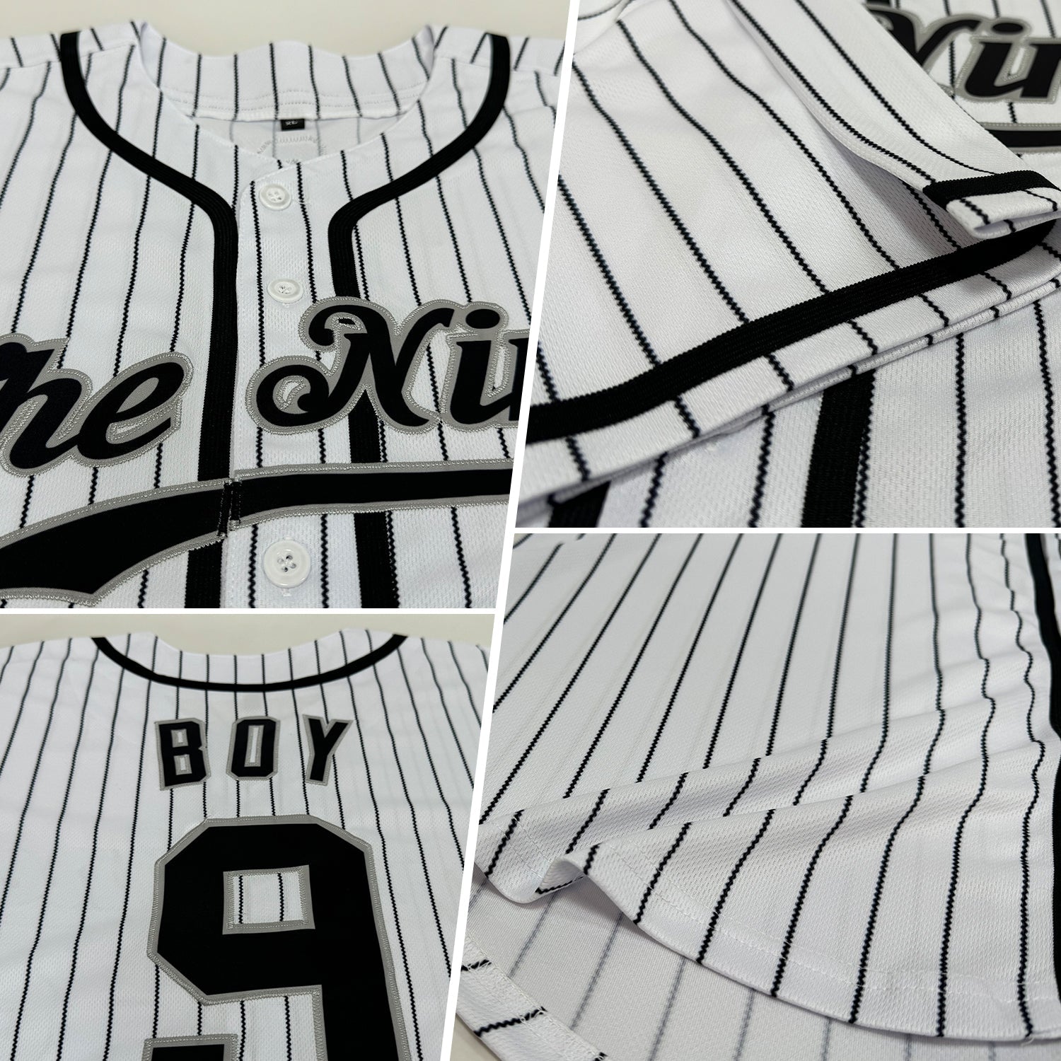 Custom White Black Pinstripe Black-Gray Authentic Baseball Jersey view 2