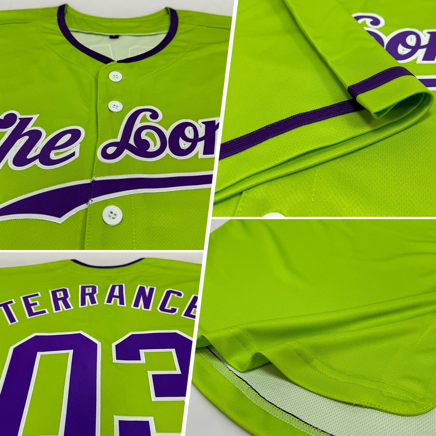 Custom Neon Green Purple-White Authentic Baseball Jersey view 2