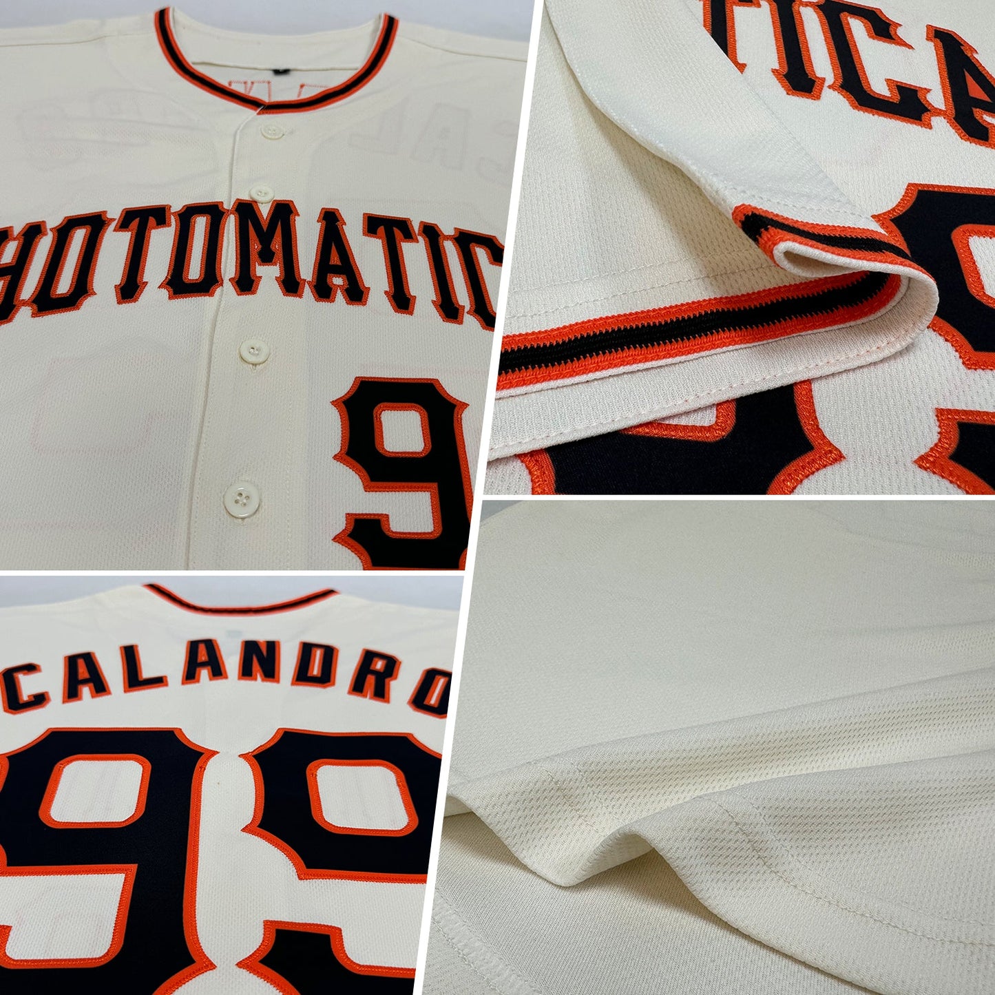 Custom Cream Black-Orange Authentic Baseball Jersey view 2