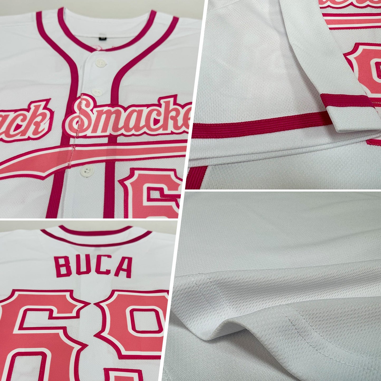 Custom White Medium Pink-Pink Authentic Baseball Jersey view 2