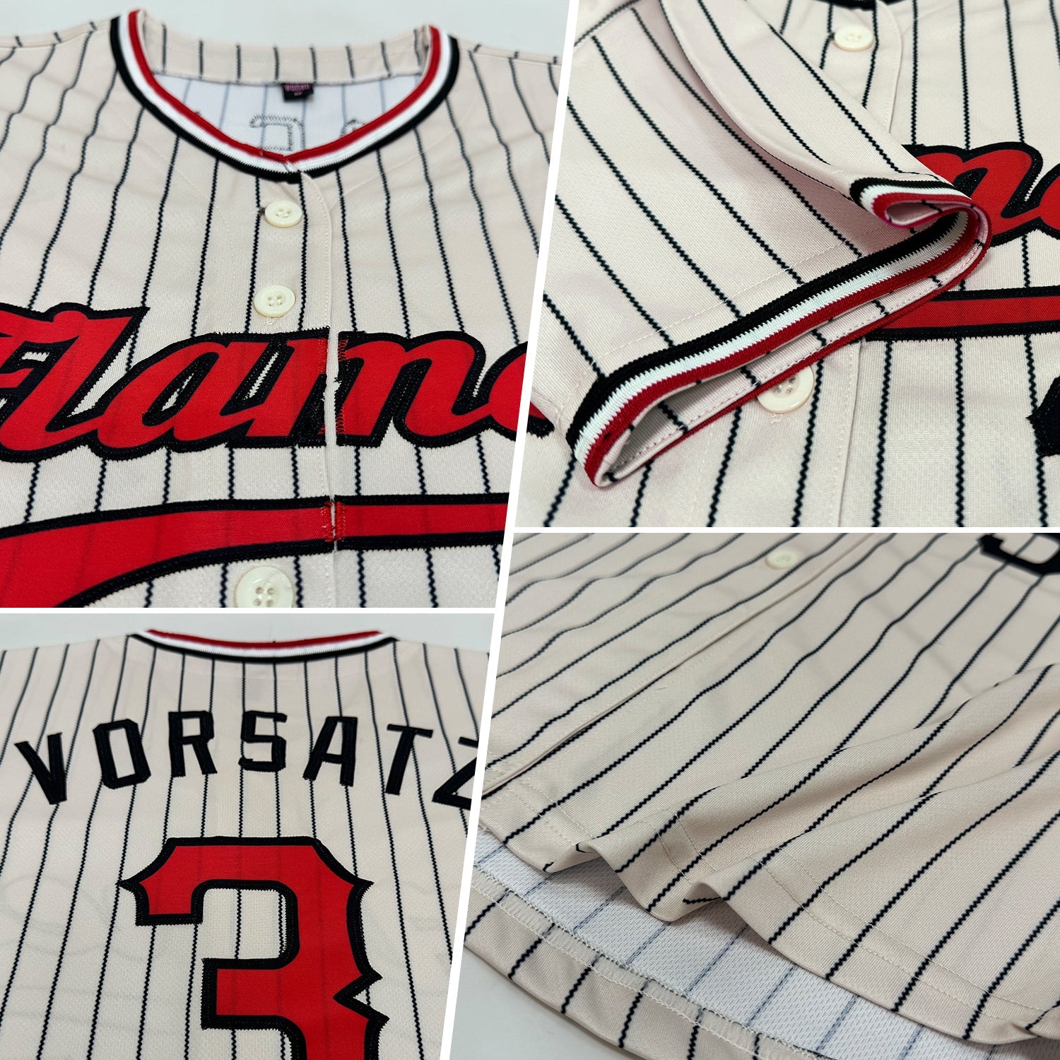 Custom Cream Black Pinstripe Red Black-White Authentic Baseball Jersey view 2