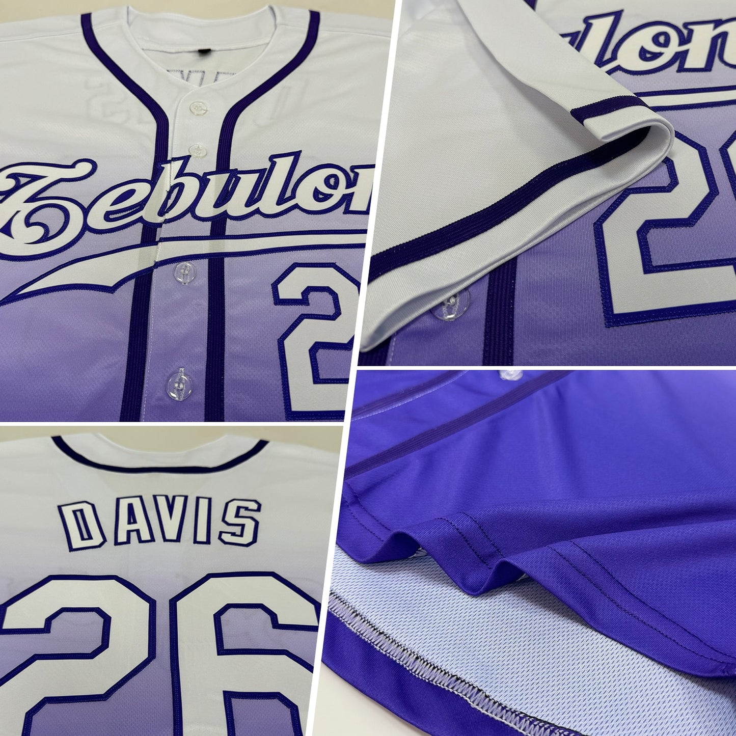 Custom White White-Purple Authentic Fade Fashion Baseball Jersey view 2