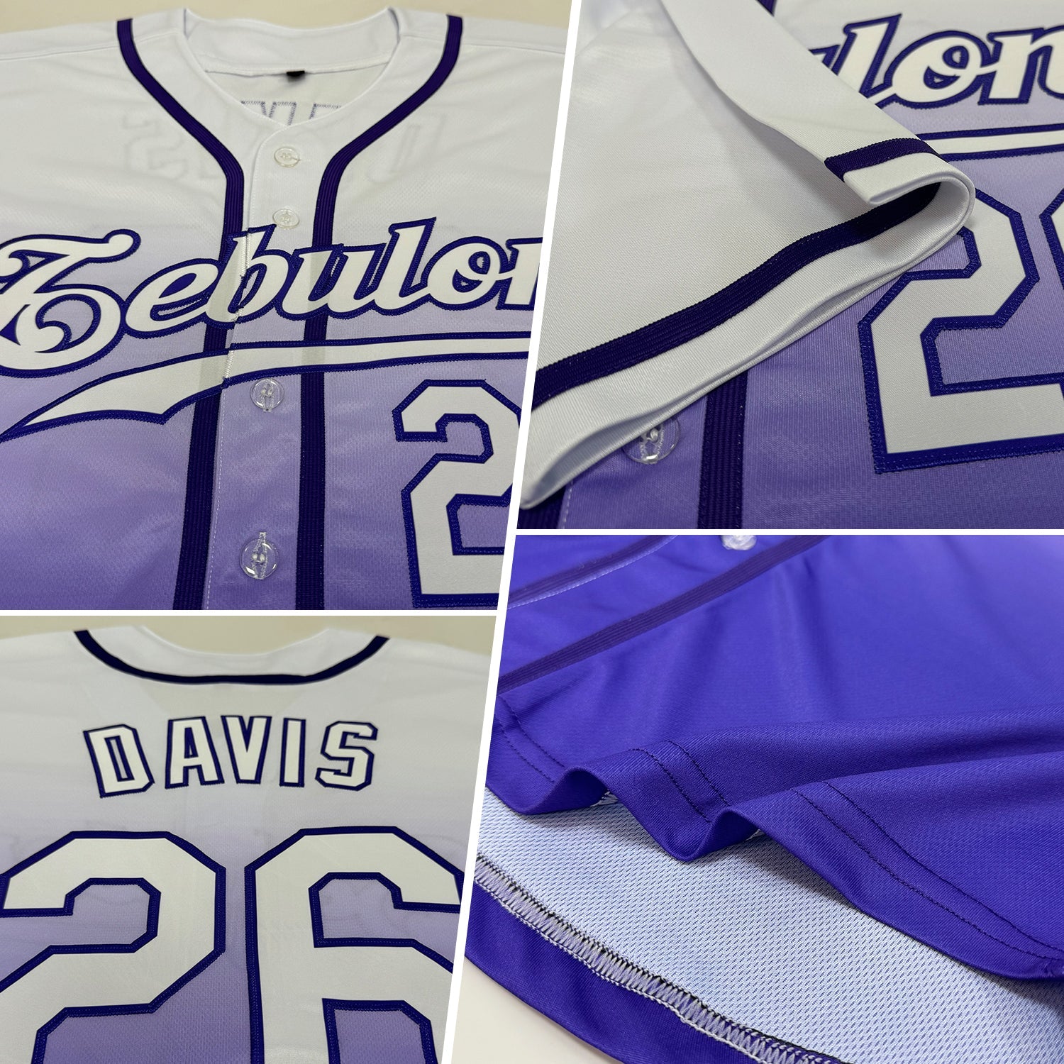 Custom White White-Purple Authentic Fade Fashion Baseball Jersey view 2