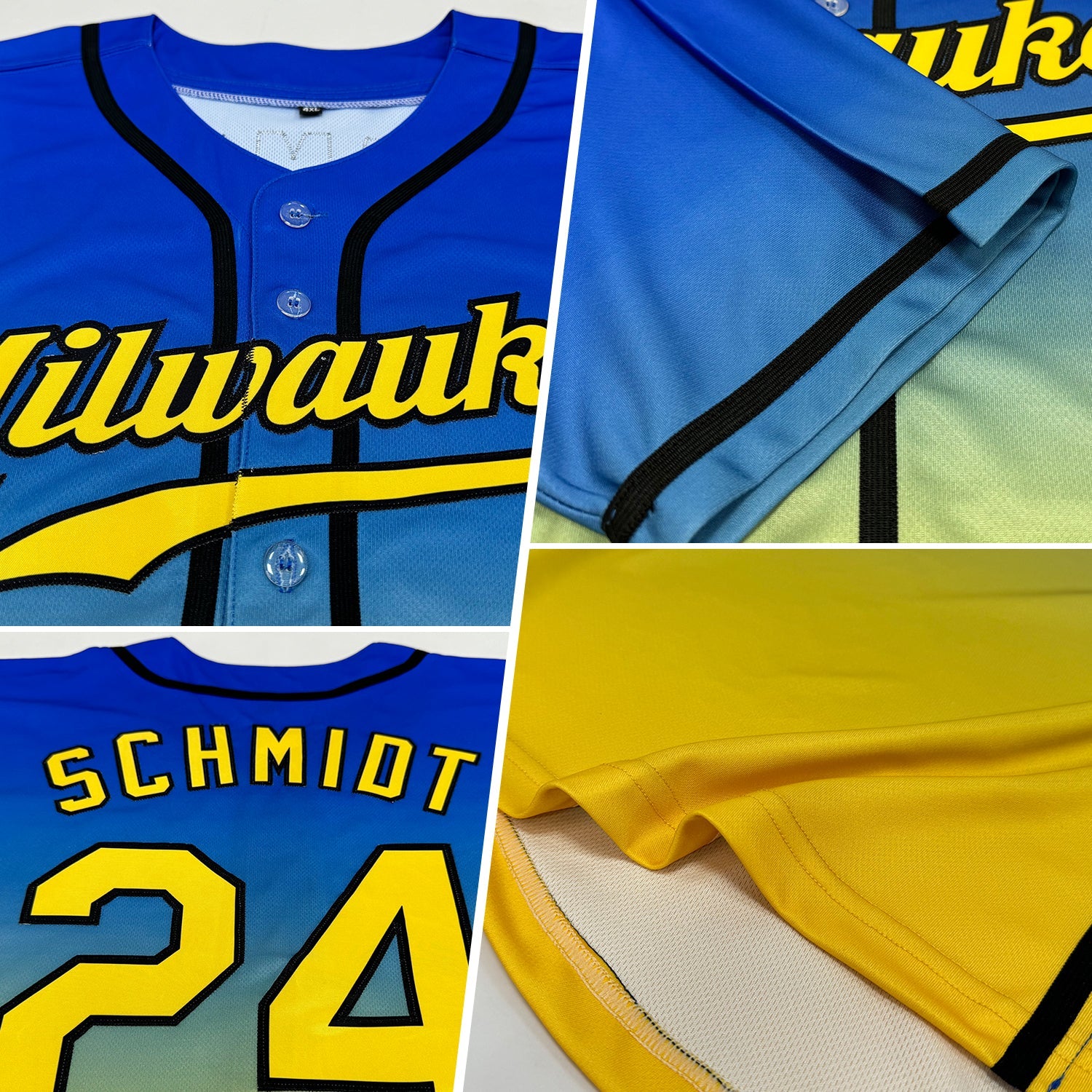 Custom Royal Yellow-Black Authentic Fade Fashion Baseball Jersey view 2
