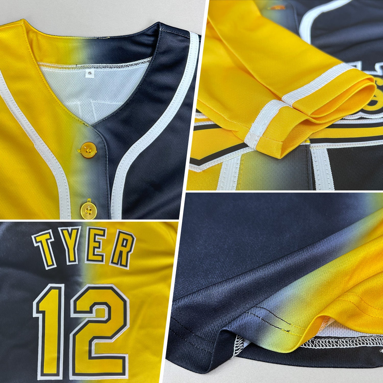 Custom Black Yellow-White Authentic Gradient Fashion Baseball Jersey view 2