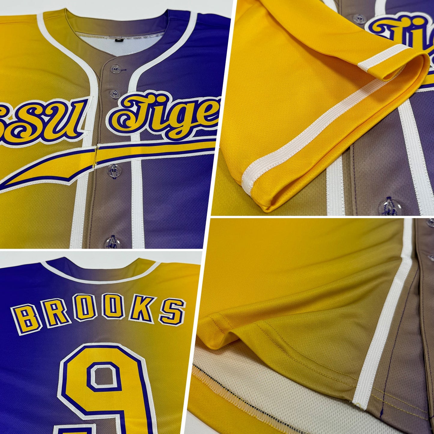 Custom Purple Yellow-White Authentic Gradient Fashion Baseball Jersey view 2