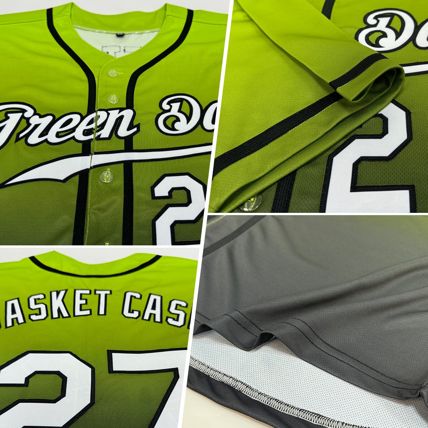 Custom Neon Green White-Black Authentic Fade Fashion Baseball Jersey view 2