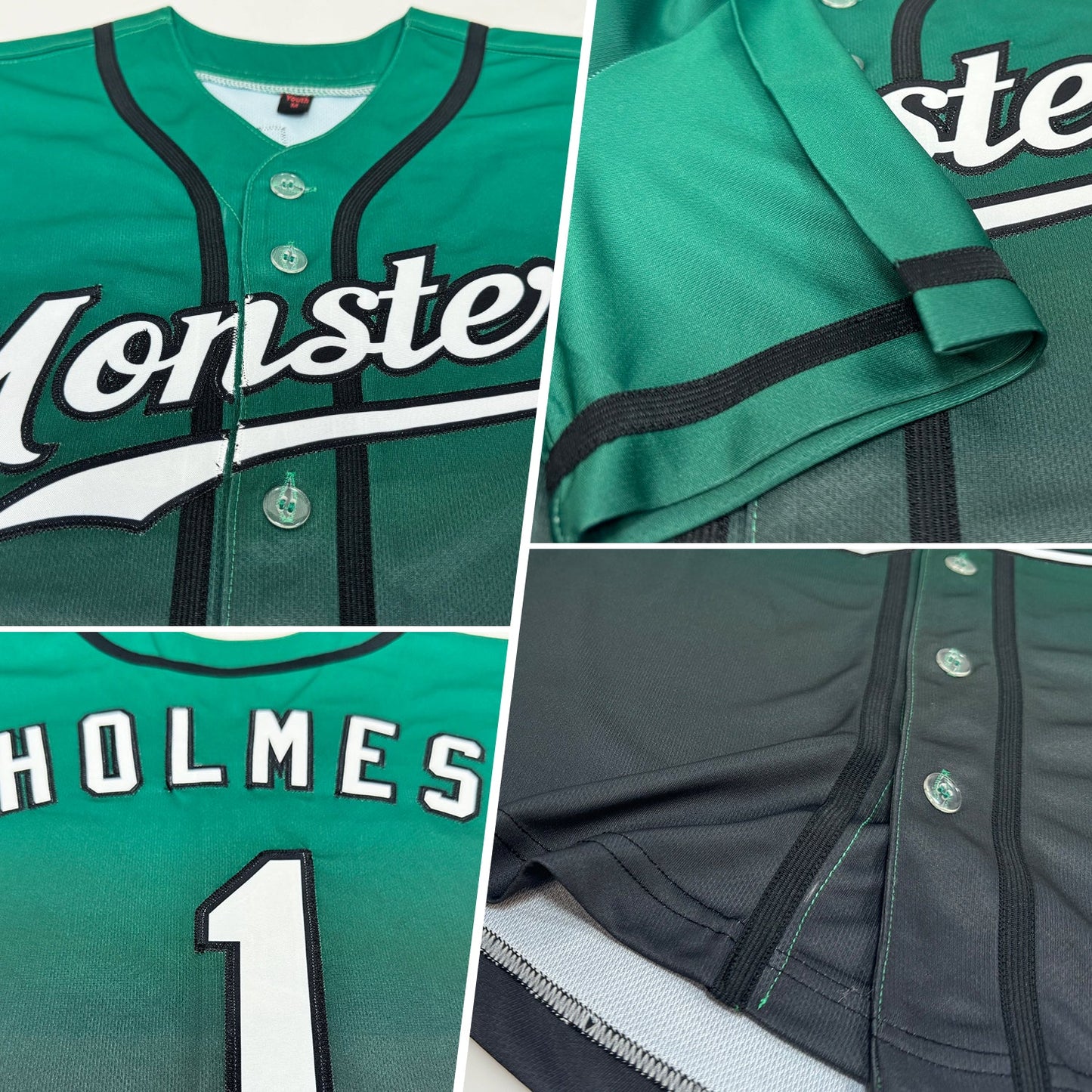 Custom Kelly Green White-Black Authentic Fade Fashion Baseball Jersey view 2