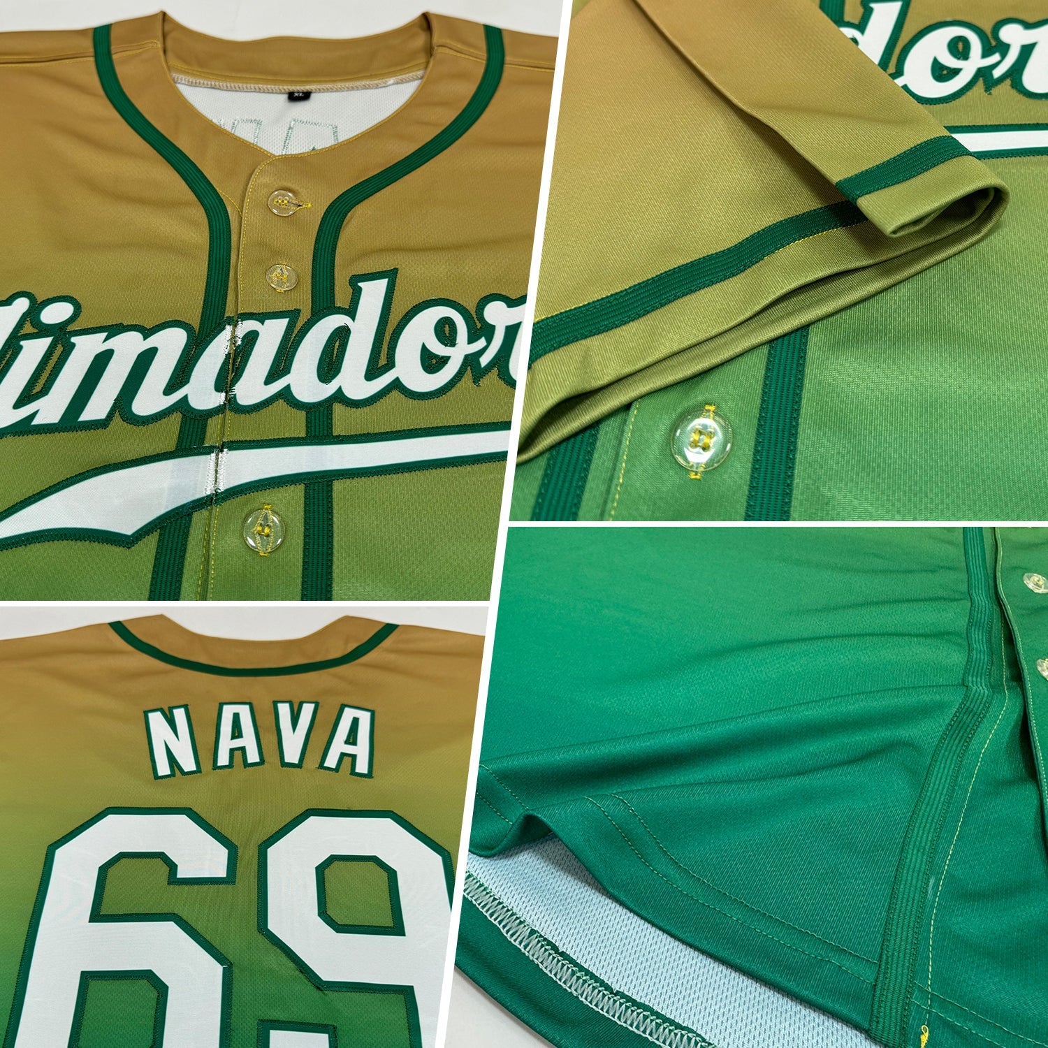 Custom Old Gold White-Kelly Green Authentic Fade Fashion Baseball Jersey view 2
