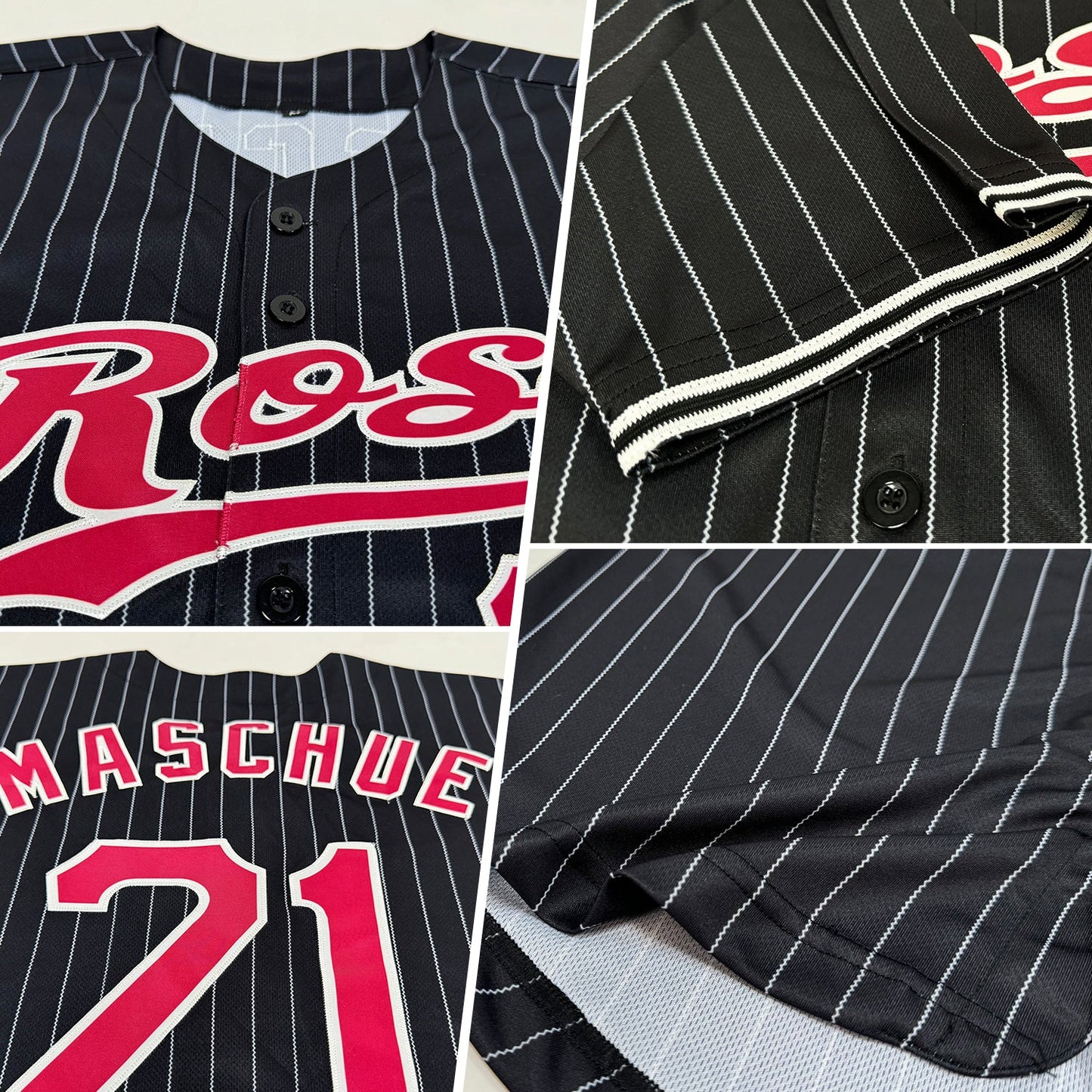 Custom Black White Pinstripe Maroon-White Authentic Baseball Jersey view 2