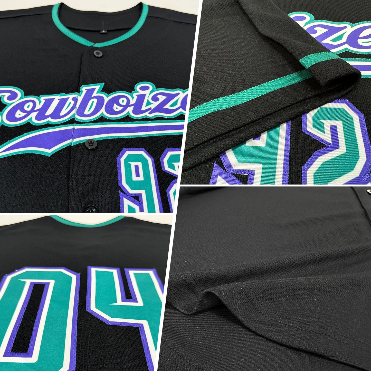Custom Black Teal-Purple Authentic Baseball Jersey view 2