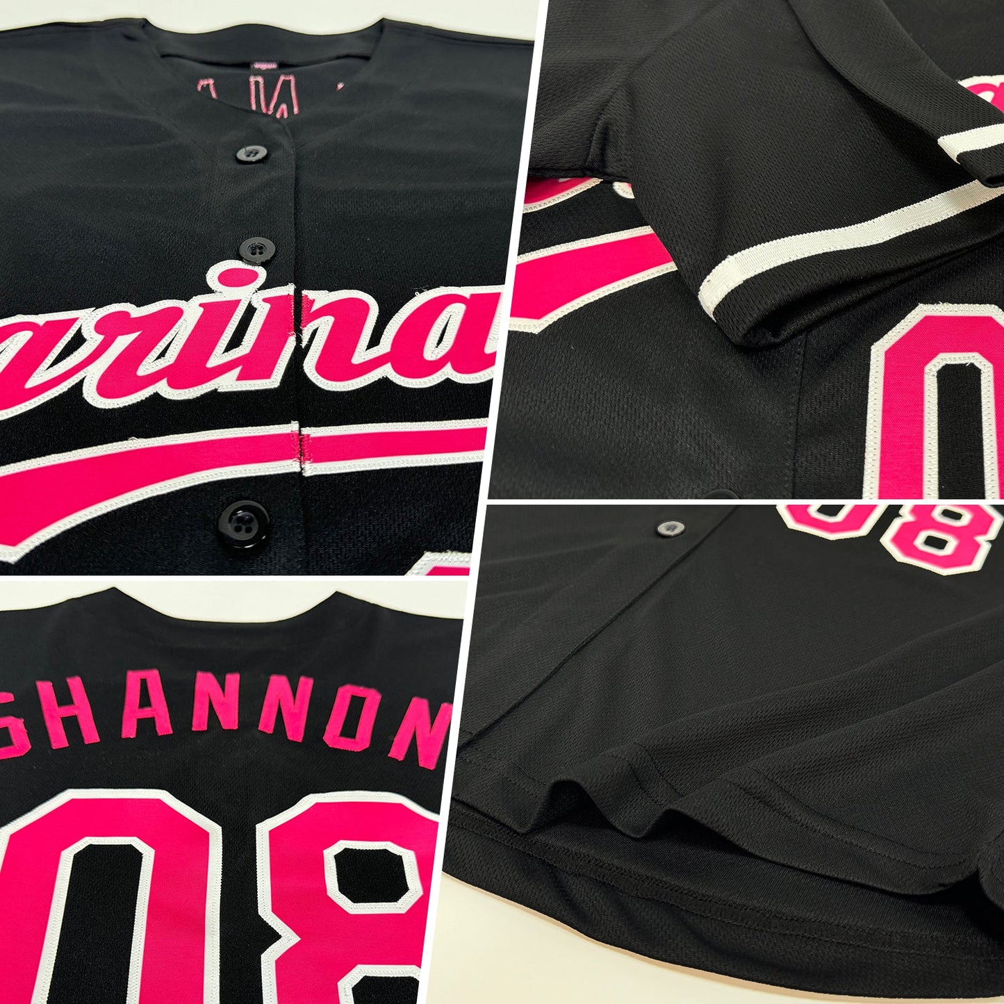 Custom Black Hot Pink-White Authentic Baseball Jersey view 2