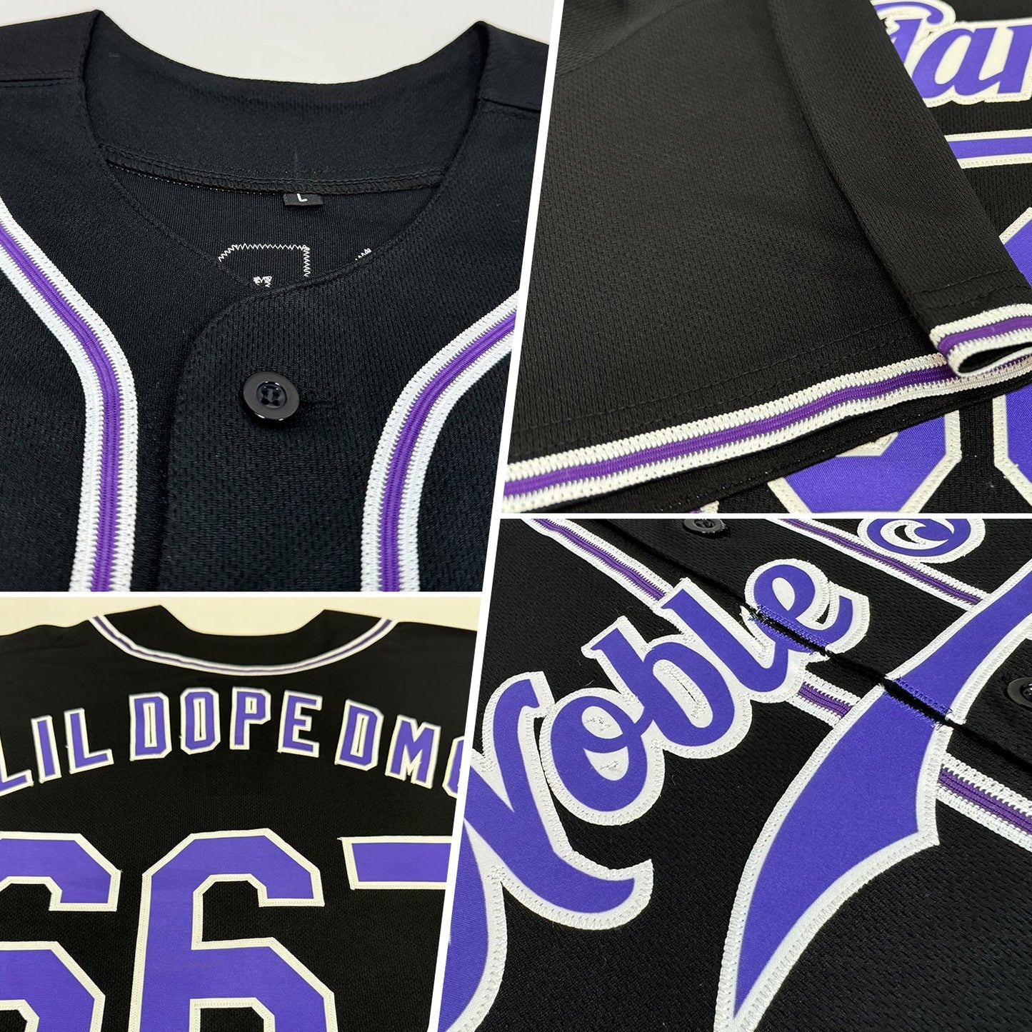 Custom Black Purple-White Authentic Baseball Jersey view 2