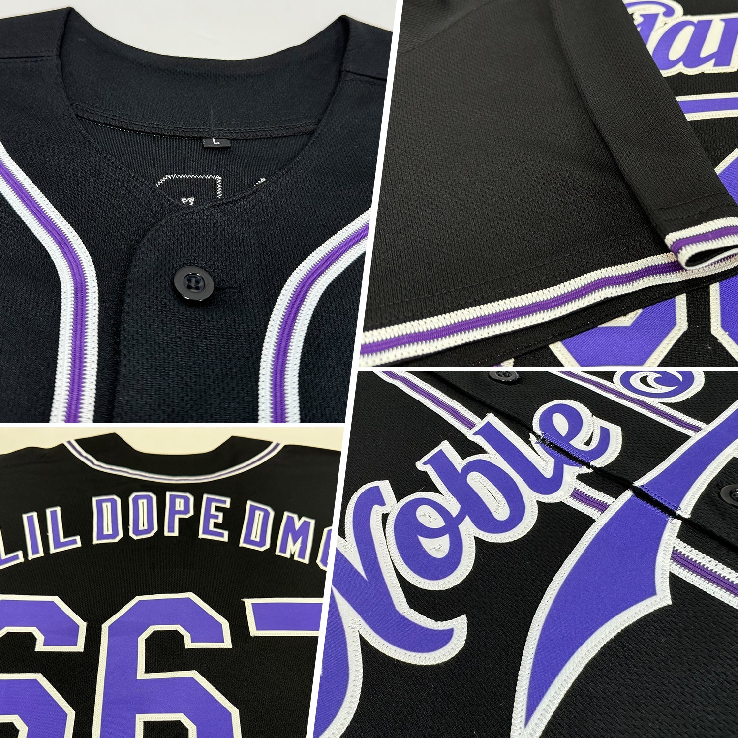 Custom Black Purple-White Authentic Baseball Jersey view 2