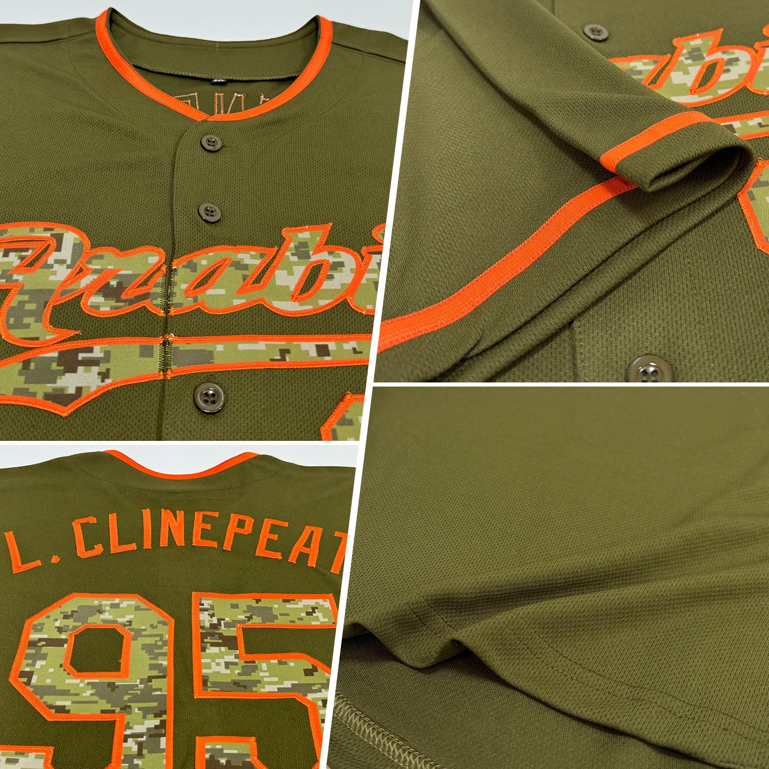 Custom Olive Camo-Orange Authentic Salute To Service Baseball Jersey view 2