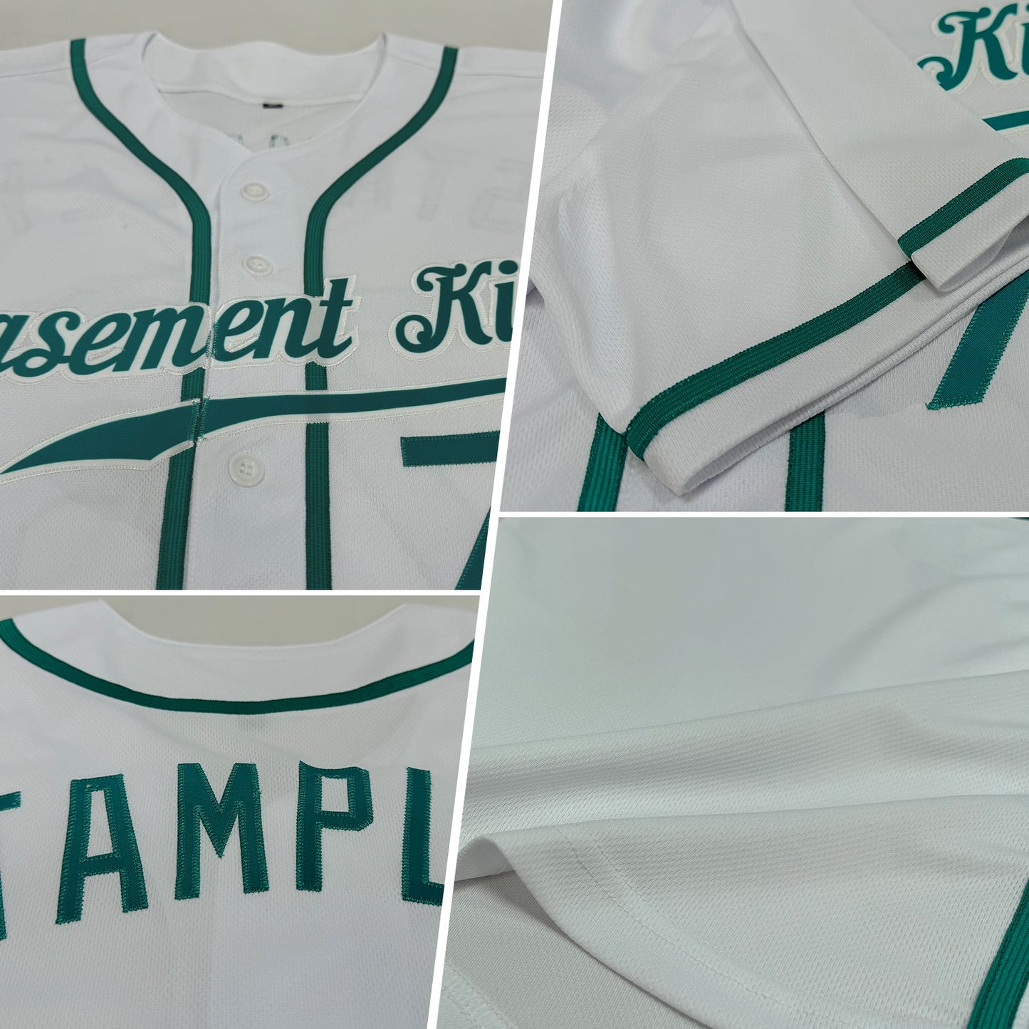 Custom White Teal Authentic Baseball Jersey view 2