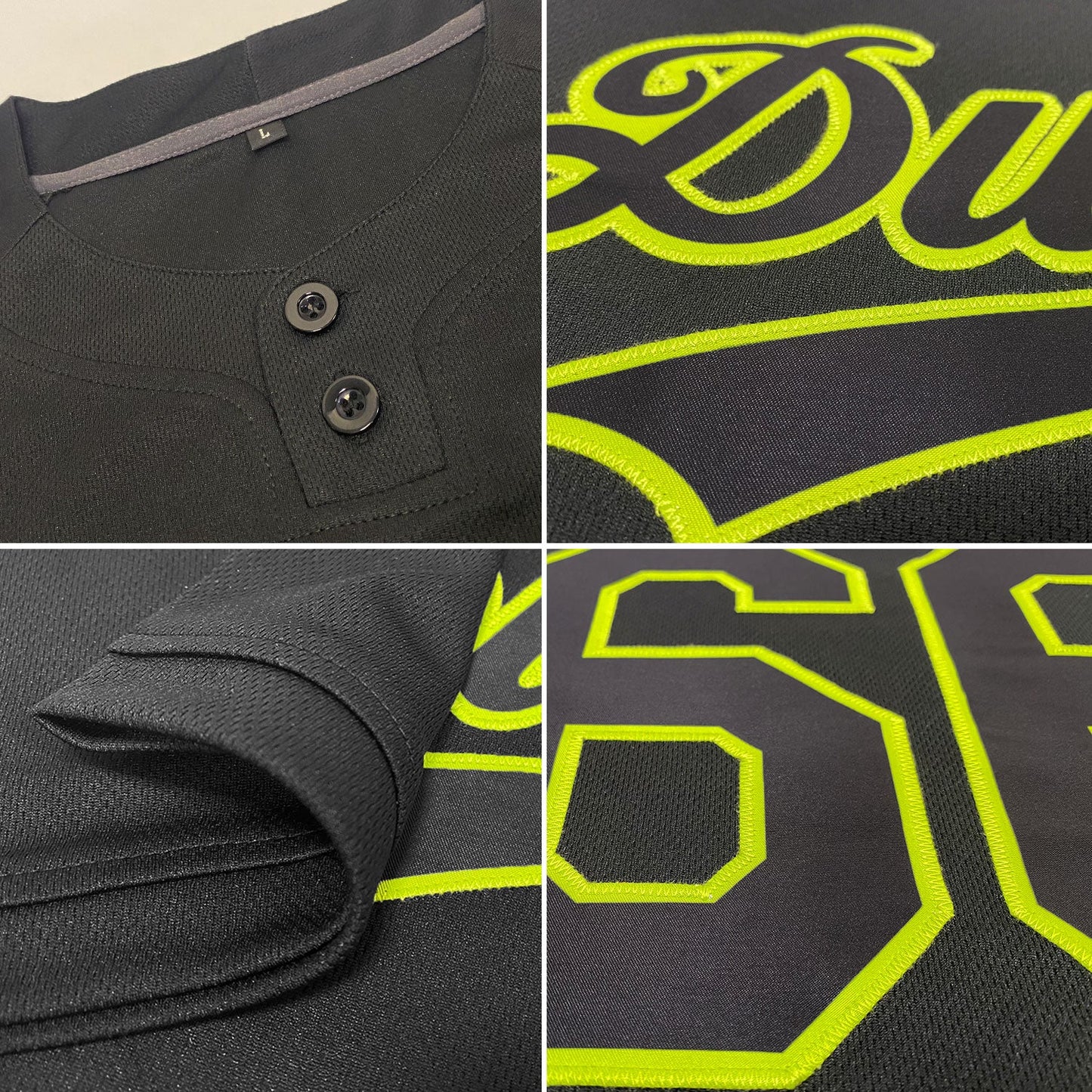 Custom Black Black-Neon Green Two-Button Unisex Softball Jersey view 2