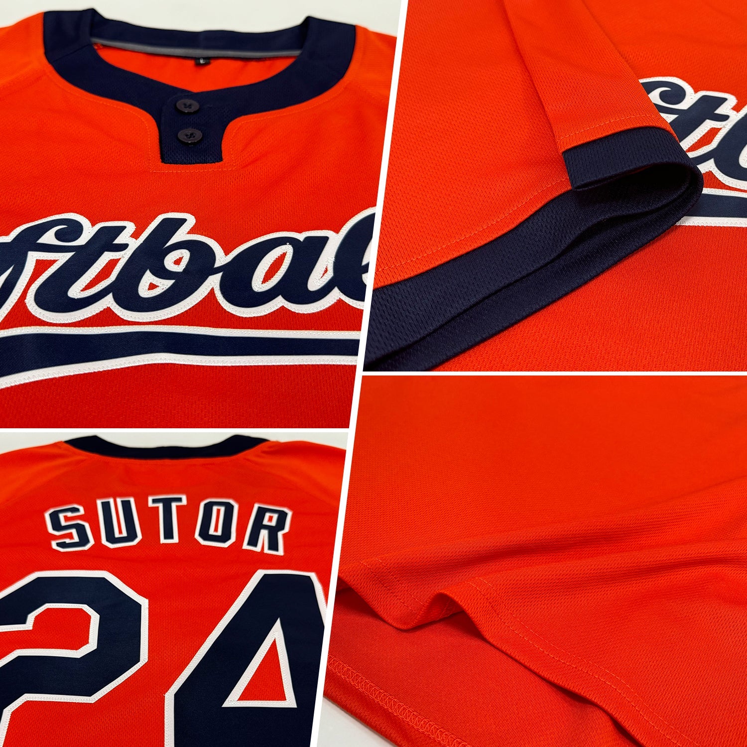 Custom Orange Navy-White Two-Button Unisex Softball Jersey view 2