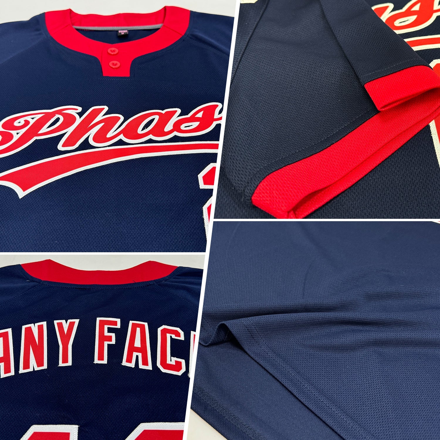 Custom Navy Red-White Two-Button Unisex Softball Jersey view 2