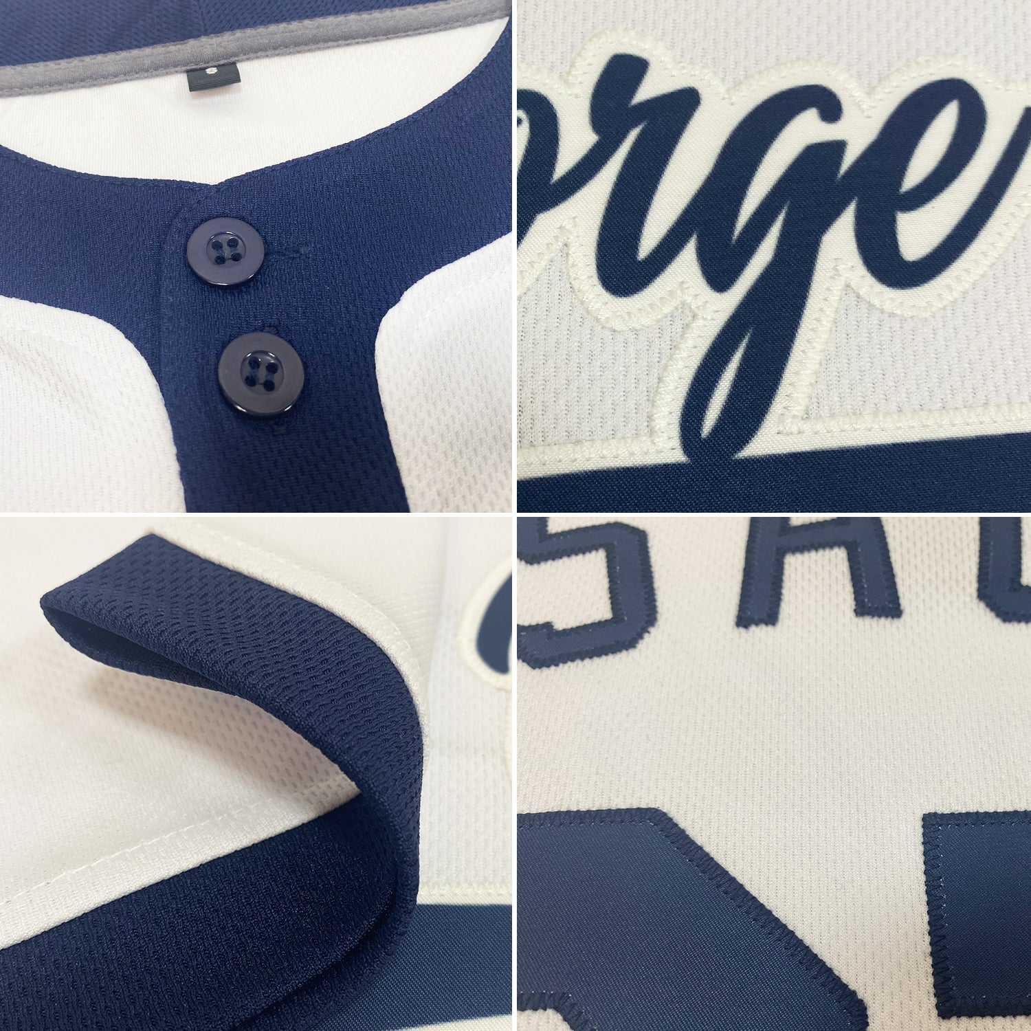 Custom White Navy Two-Button Unisex Softball Jersey view 6
