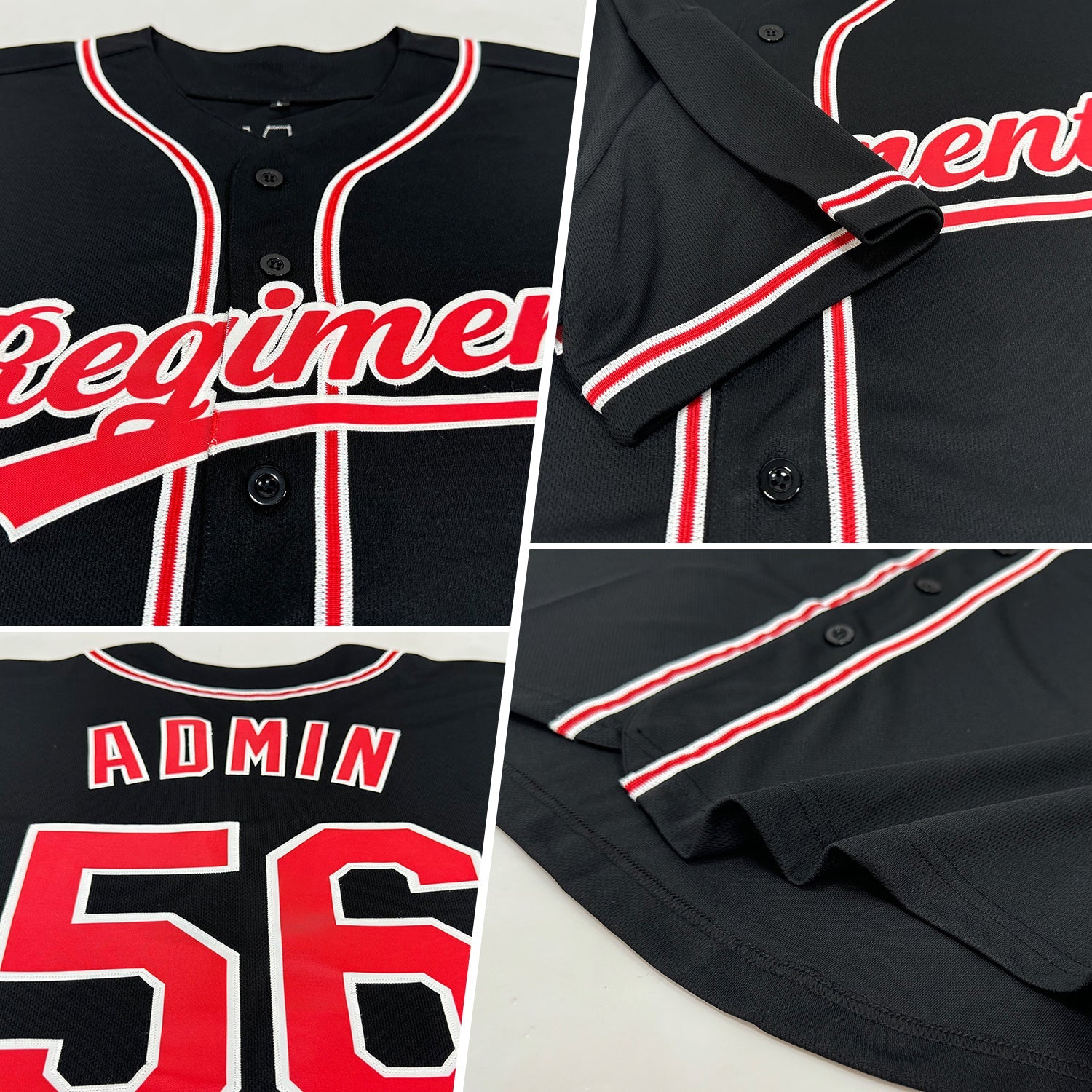Custom Black Red-White Authentic Baseball Jersey view 2