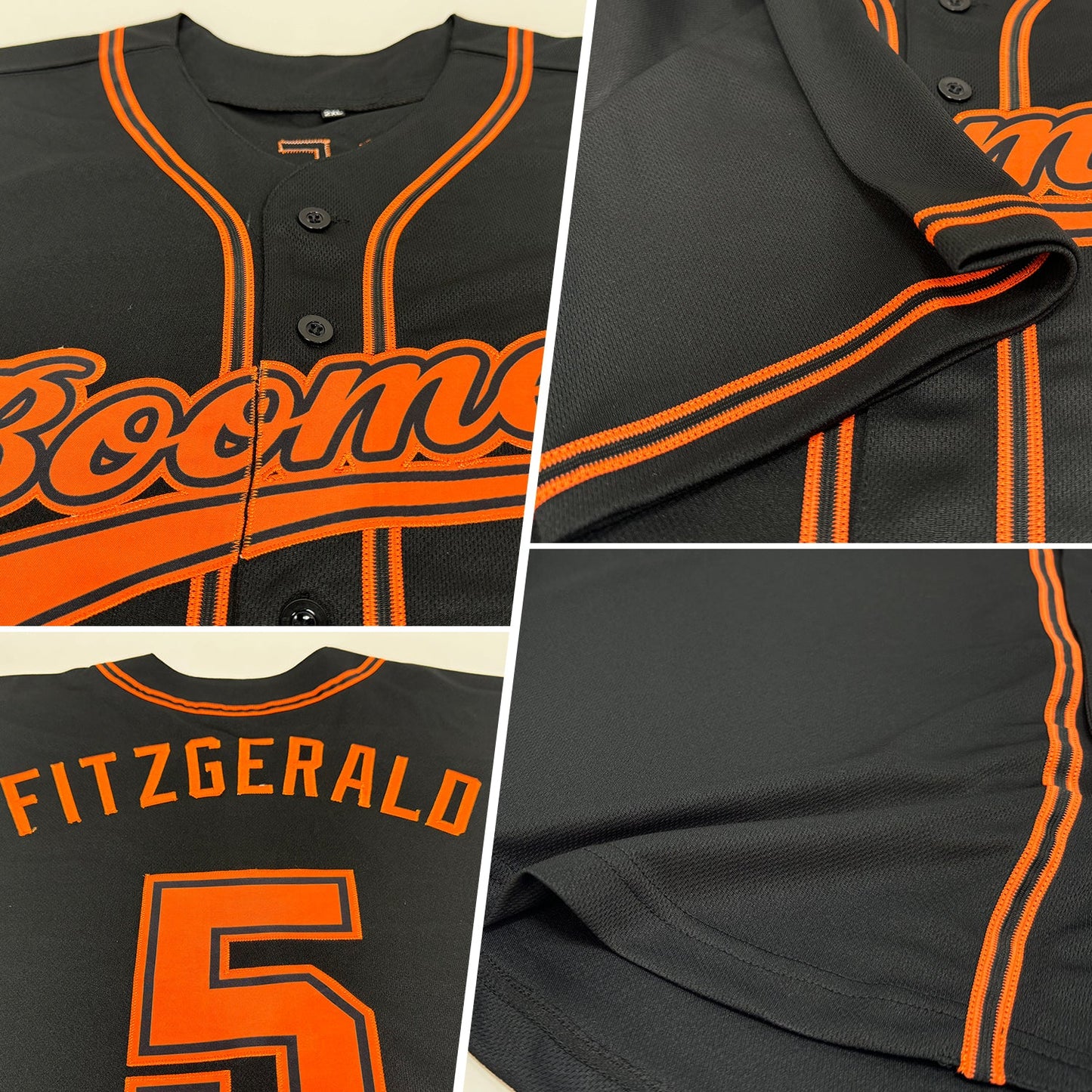 Custom Black Orange Authentic Baseball Jersey view 2