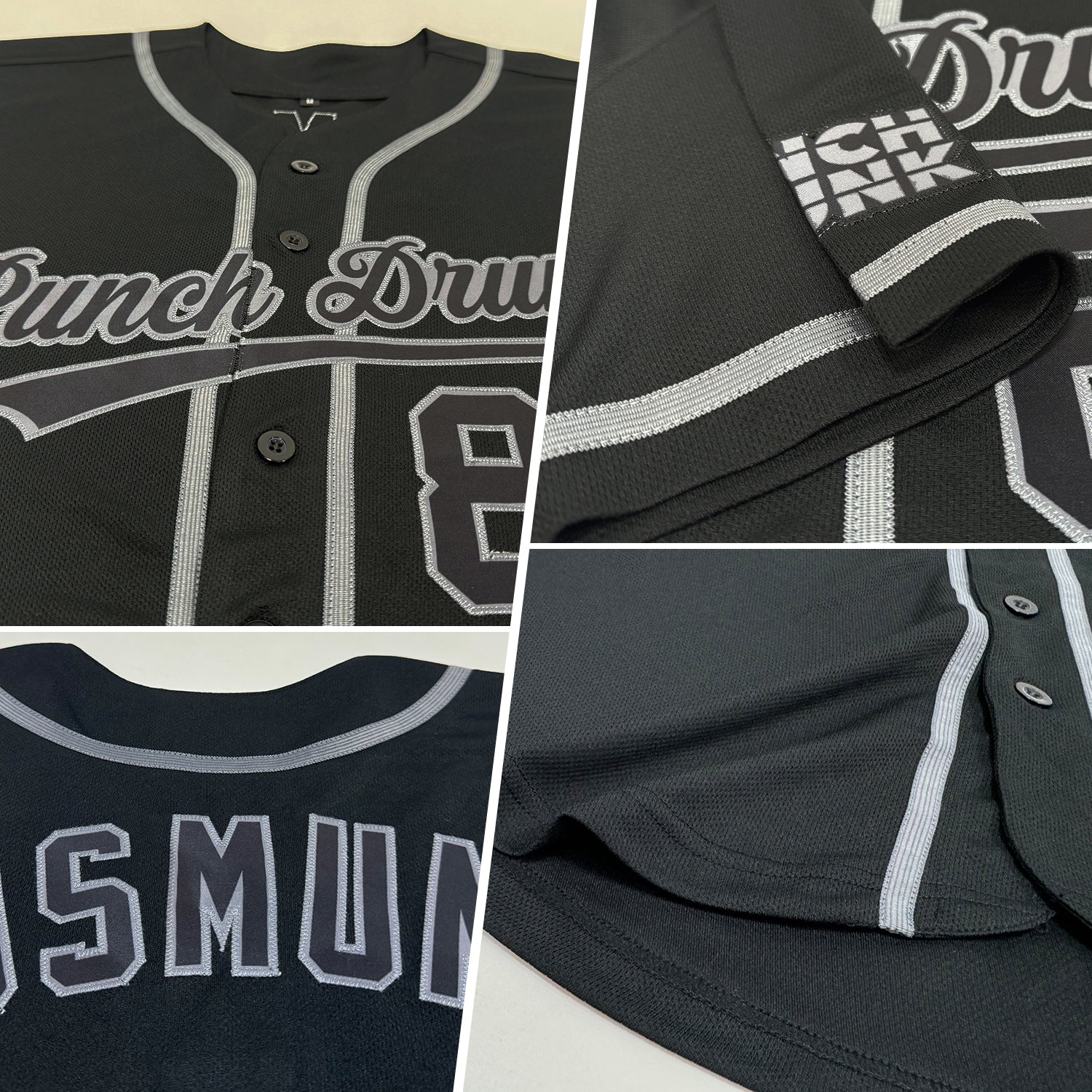 Custom Black Black-Steel Gray Authentic Baseball Jersey view 2