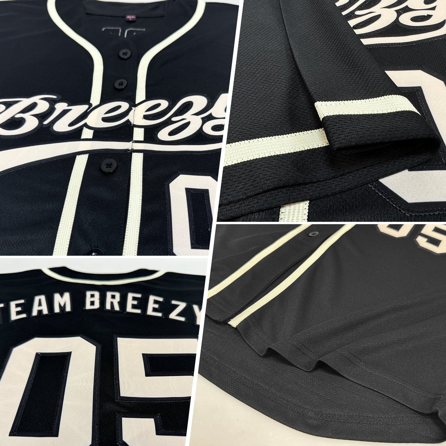 Custom Black Cream Authentic Baseball Jersey view 2