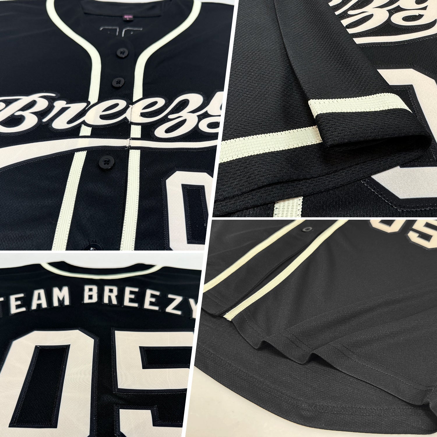 Custom Black Cream Authentic Baseball Jersey view 2