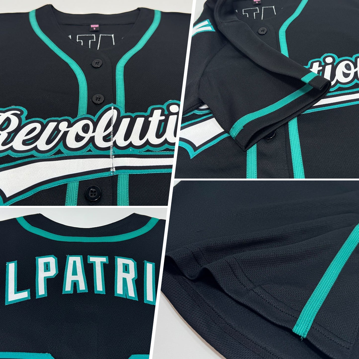 Custom Black White-Teal Authentic Baseball Jersey view 2