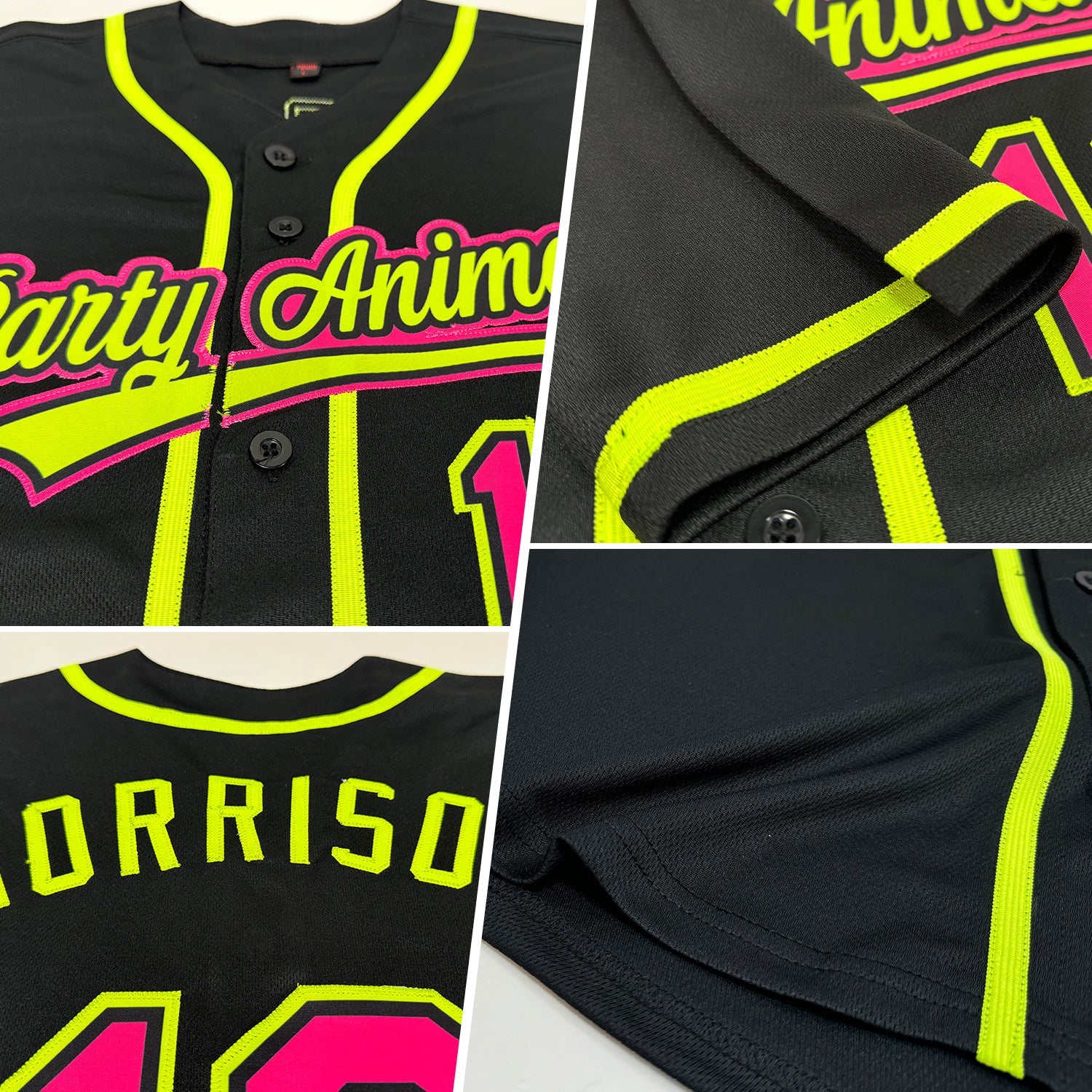 Custom Black Hot Pink-Neon Green Authentic Baseball Jersey view 2