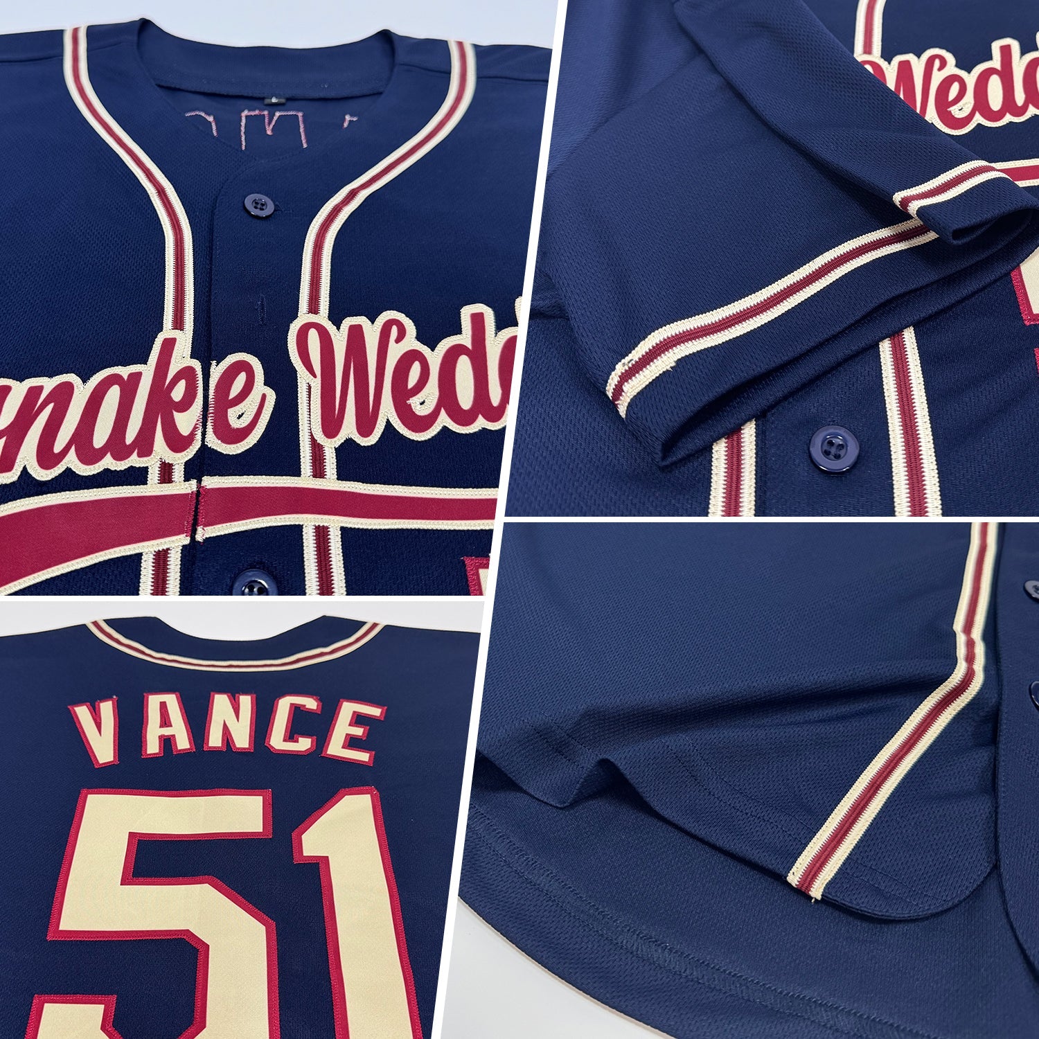 Custom Navy City Cream-Crimson Authentic Baseball Jersey view 2