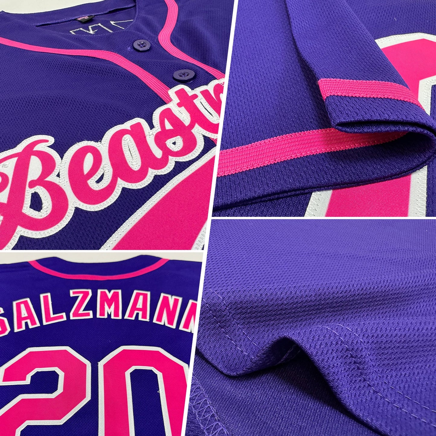 Custom Purple Pink-White Authentic Baseball Jersey view 2