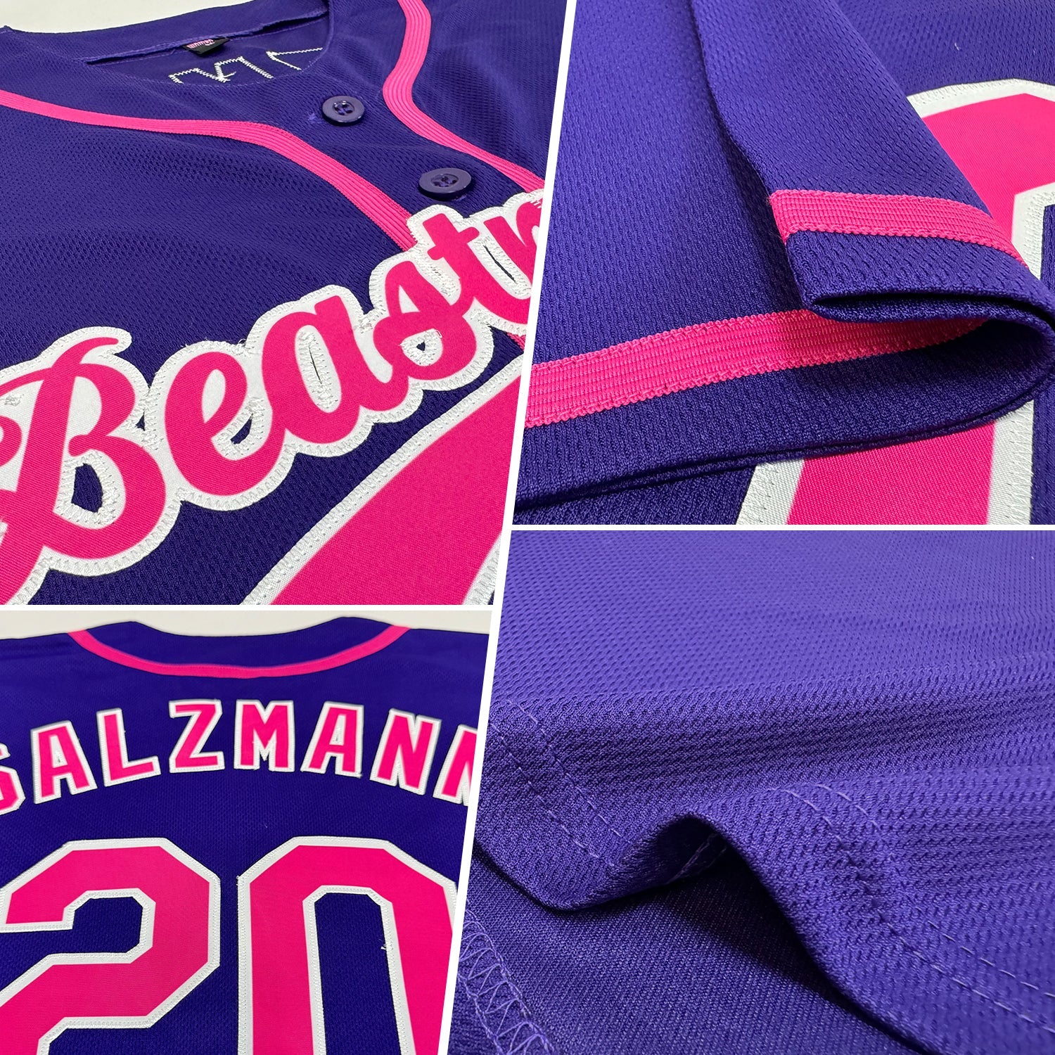 Custom Purple Pink-White Authentic Baseball Jersey view 2